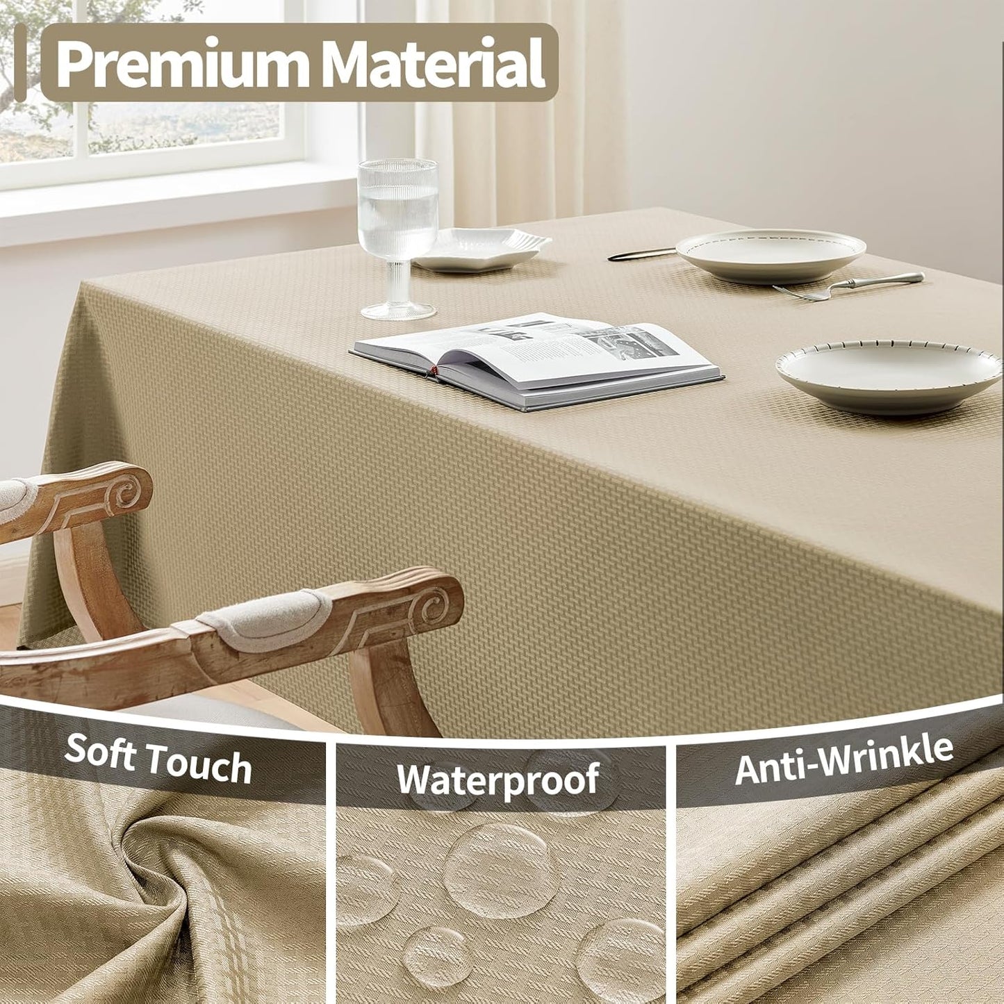 Rectangle Tablecloth Weaved Textured Water Resistant Spill Proof Table Cloth, Decorative Fabric Wrinkle Free Table Cover for Events and Dinner, 60 X 84 Inch, Natural