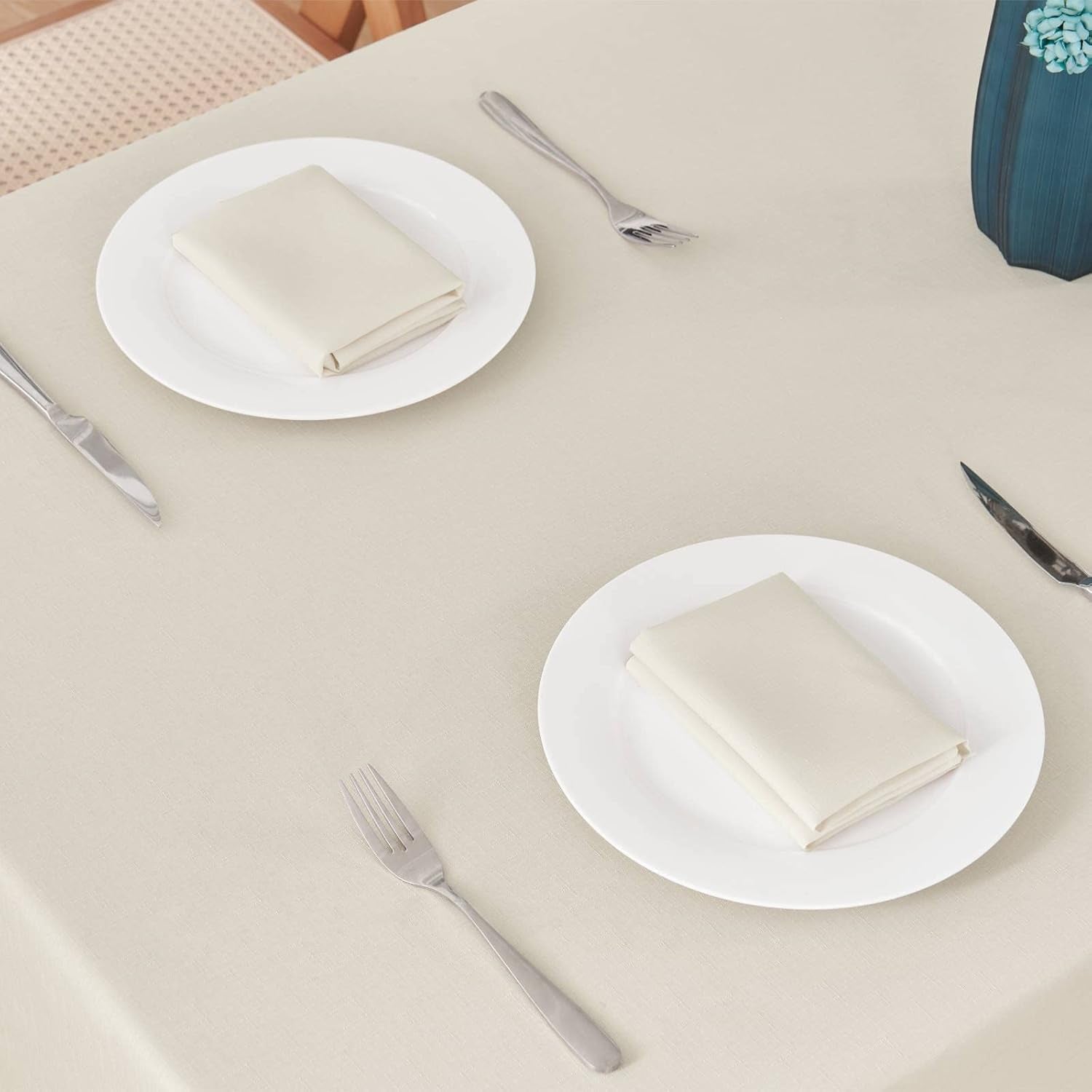 Rectangle 4 Feet Tablecloth 52X70 Inch Linen Textured Table Cloth Stain and Wrinkle Resistant Washable Polyester, Decorative Table Cover Waterproof for Dining, Buffet and Camping, Beige