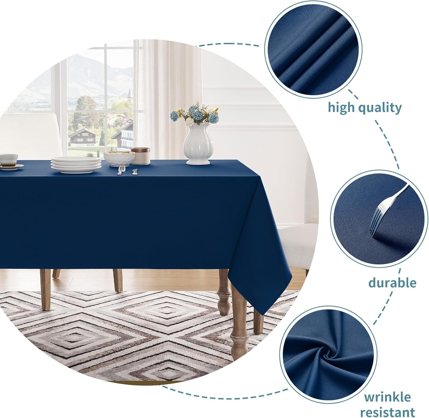 Table Cloth Rectangle Waterproof Spill-Proof Wrinkle-Free Tablecloth Washable, Kitchen Dining Tabletop Decoration, Fabric Table Cover for Indoor and Outdoor Use, 60 X 120 Inch, Navy Blue