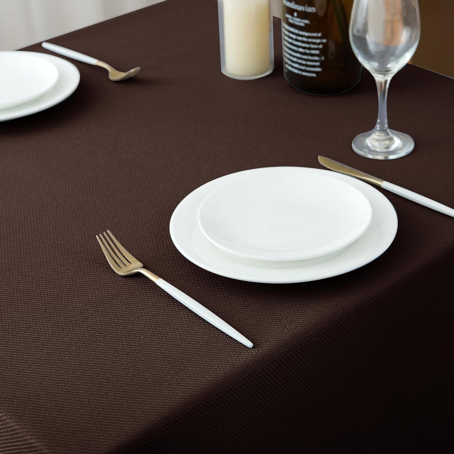 Textured Fabric Square Tablecloth 54X54 Inch, Brown Water Resistant Table Cloth Small Card Folding Table Covers Linen for Dining, Kitchen, Wedding and Parties Etc. Machine Washable
