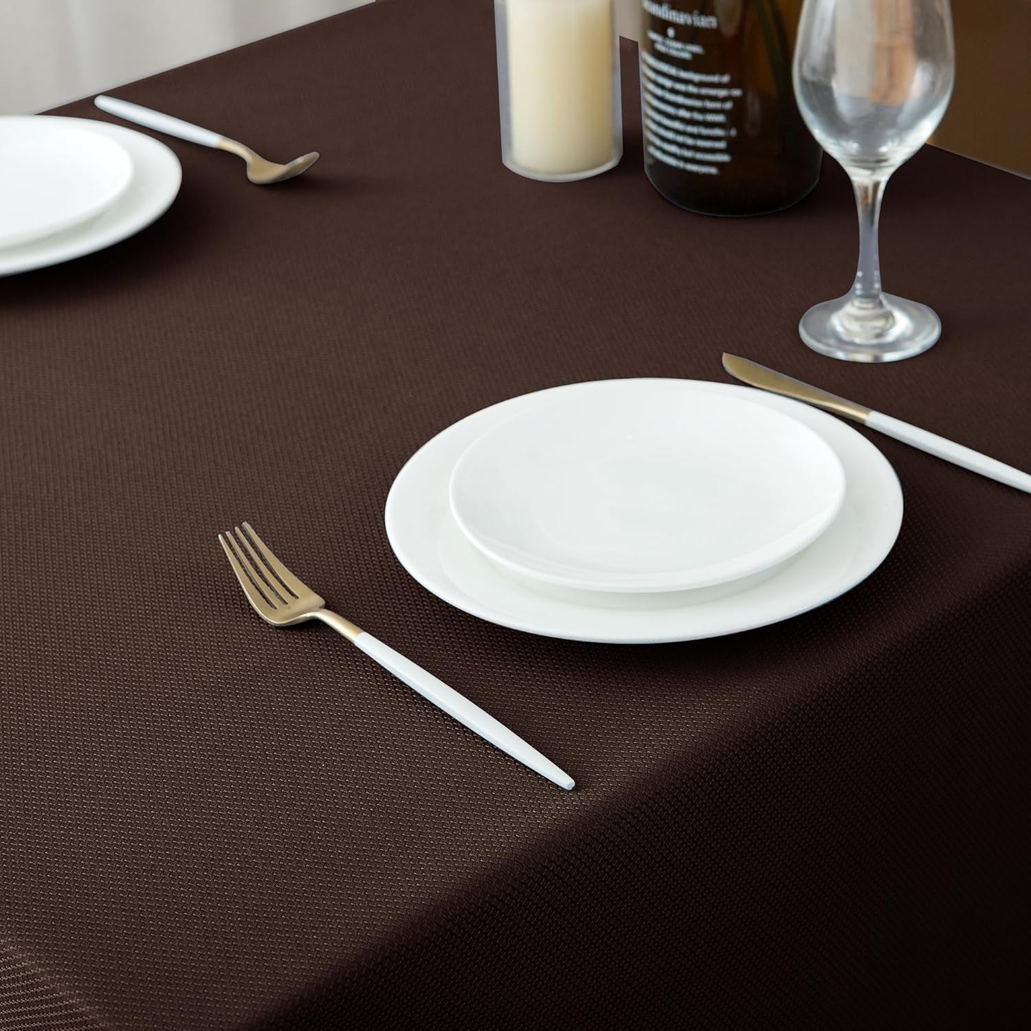 Textured Fabric Square Tablecloth 54X54 Inch, Brown Water Resistant Table Cloth Small Card Folding Table Covers Linen for Dining, Kitchen, Wedding and Parties Etc. Machine Washable