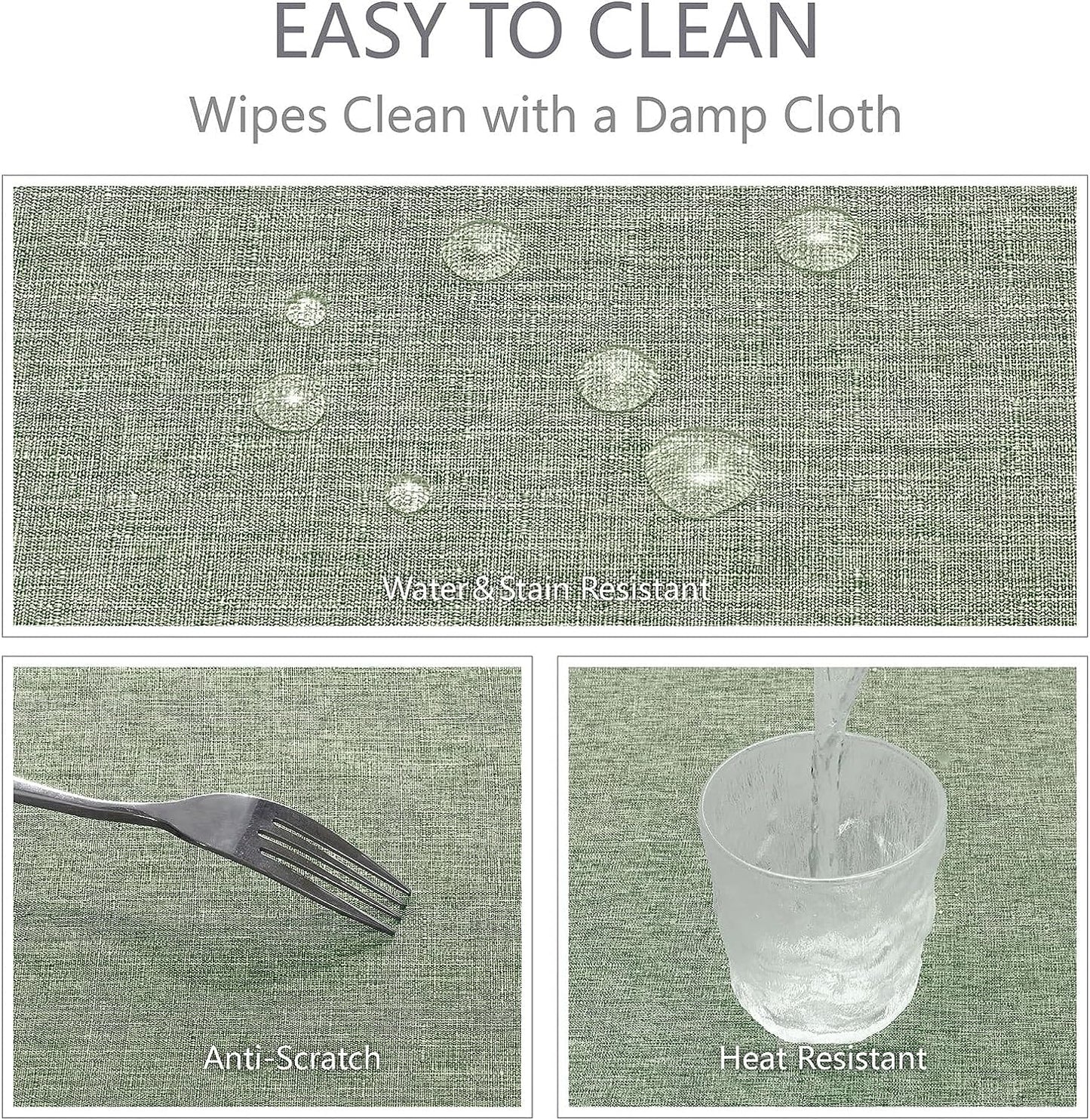 Rectangle Tablecloth Linen Textured Waterproof & Stain Resistant Table Cloth Wrinkle Free Decorative Fabric Farmhouse Table Cover for Dining/Party/Buffet/Wedding, 52 X 70 Inch, Sage Green