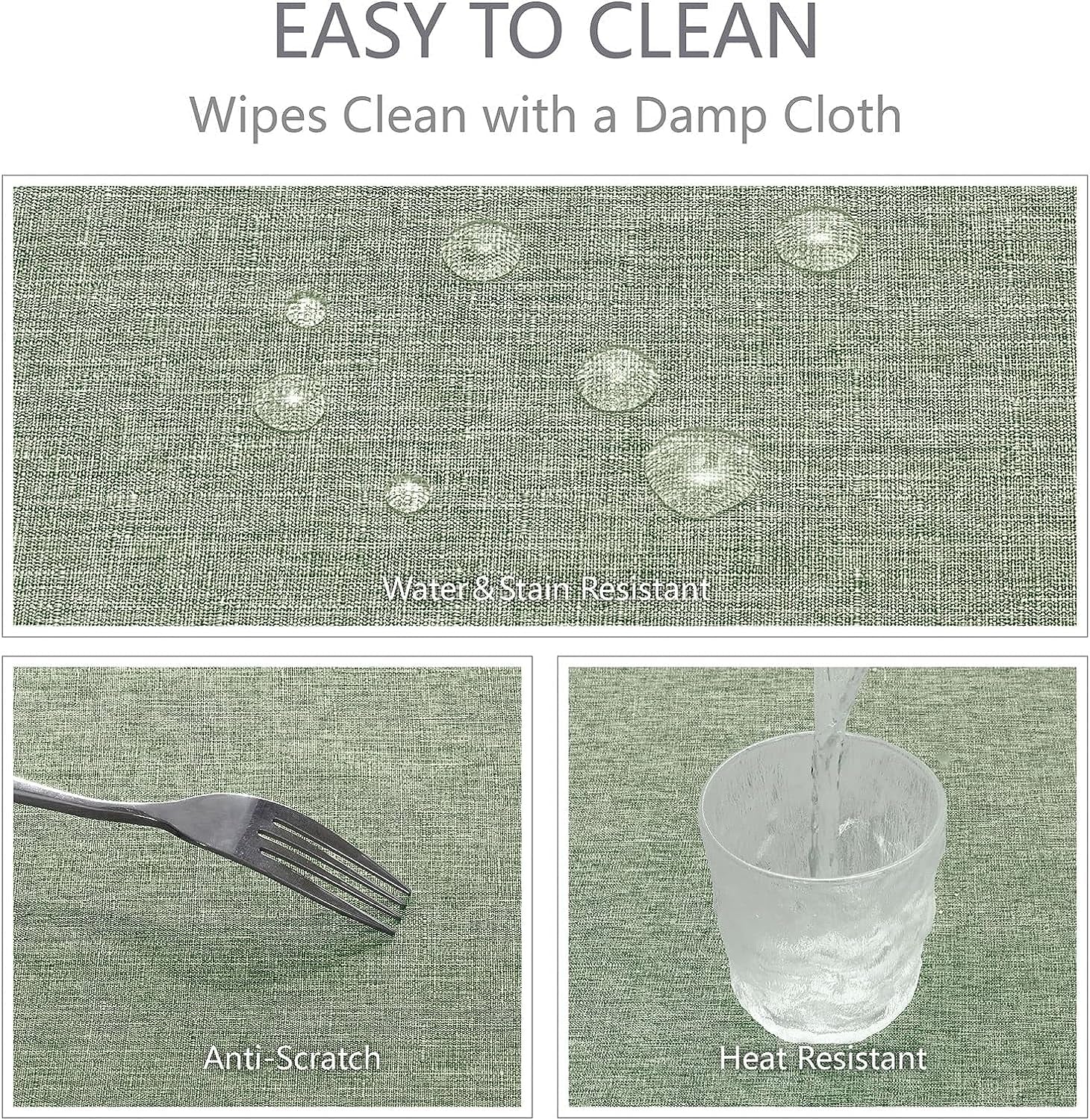 Rectangle Tablecloth Linen Textured Waterproof & Stain Resistant Table Cloth Wrinkle Free Decorative Fabric Farmhouse Table Cover for Dining/Party/Buffet/Wedding, 52 X 70 Inch, Sage Green