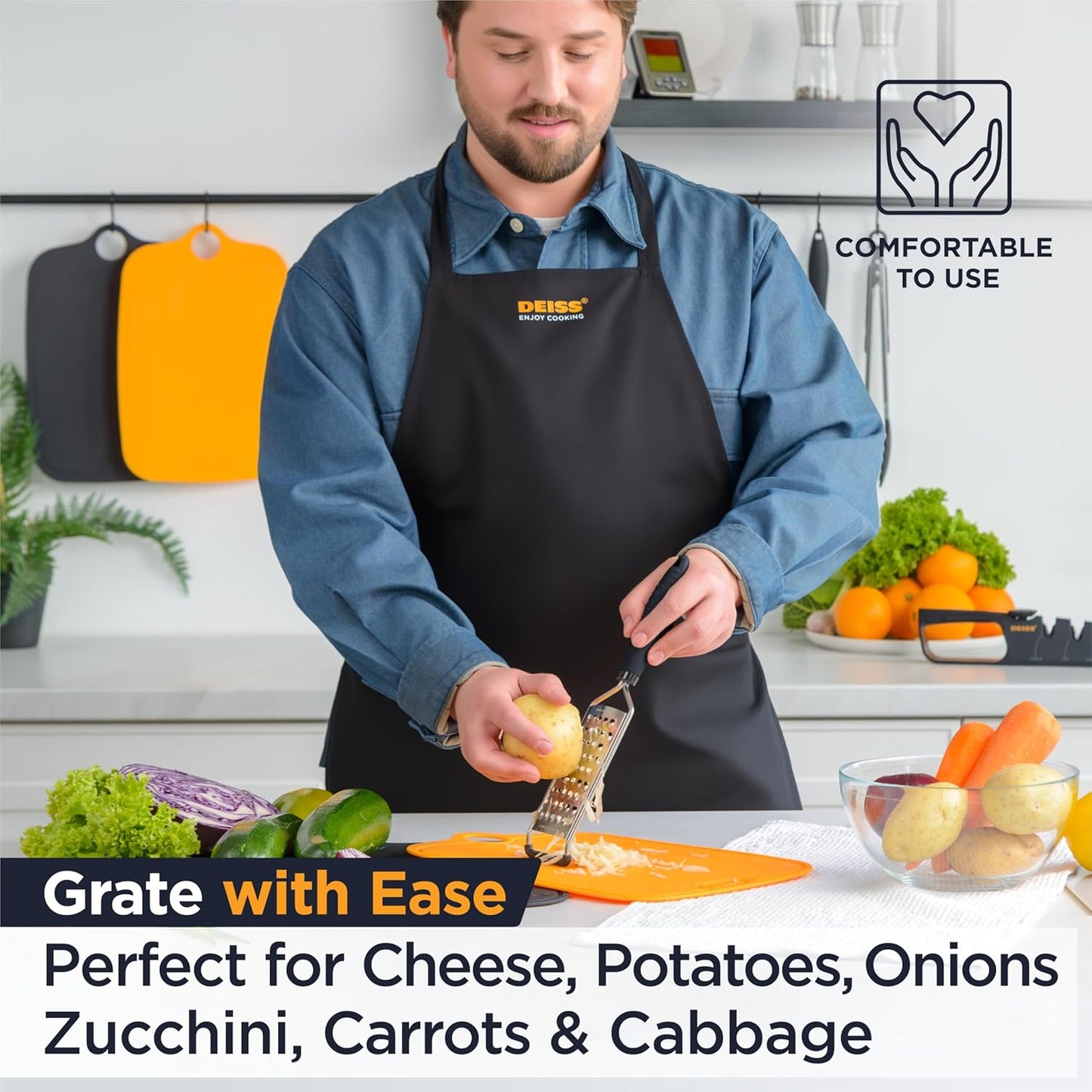 PRO Coarse Grater & Hand Held Cheese Grater - Sharp Stainless Steel Blades, Non-Slip Handle, Small Cheese Grater for Kitchen, Shredder, Dishwasher Safe