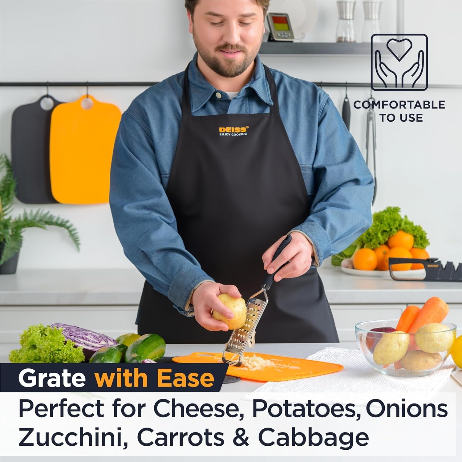 PRO Coarse Grater & Hand Held Cheese Grater - Sharp Stainless Steel Blades, Non-Slip Handle, Small Cheese Grater for Kitchen, Shredder, Dishwasher Safe