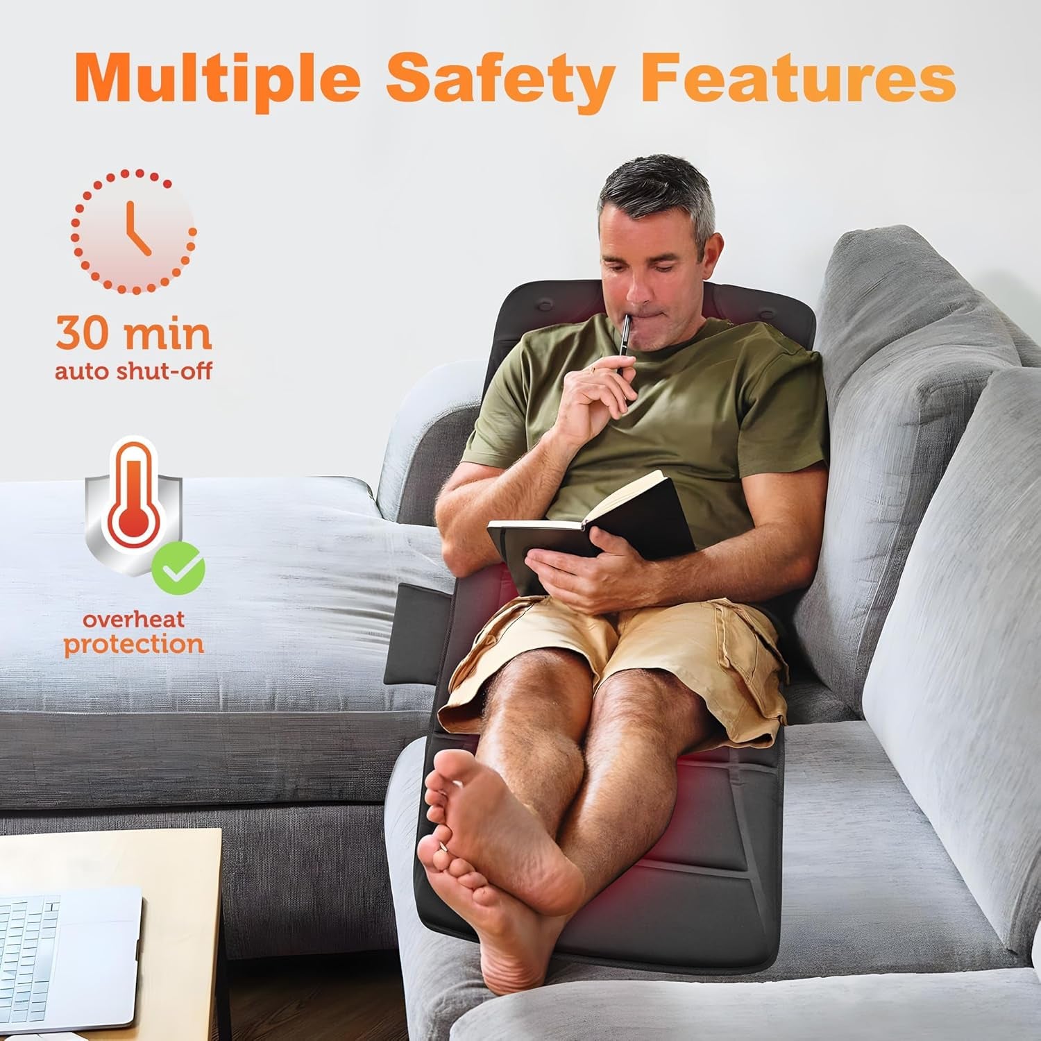 Massage Mat Full Body,Massager Chair Pad,10 Vibration Motors & 5 Massage Modes,Back Massager for Bed,Massage Mattress Pad for Back,Heating Pad with Auto Shut Off, Gifts for Men,Women,Black