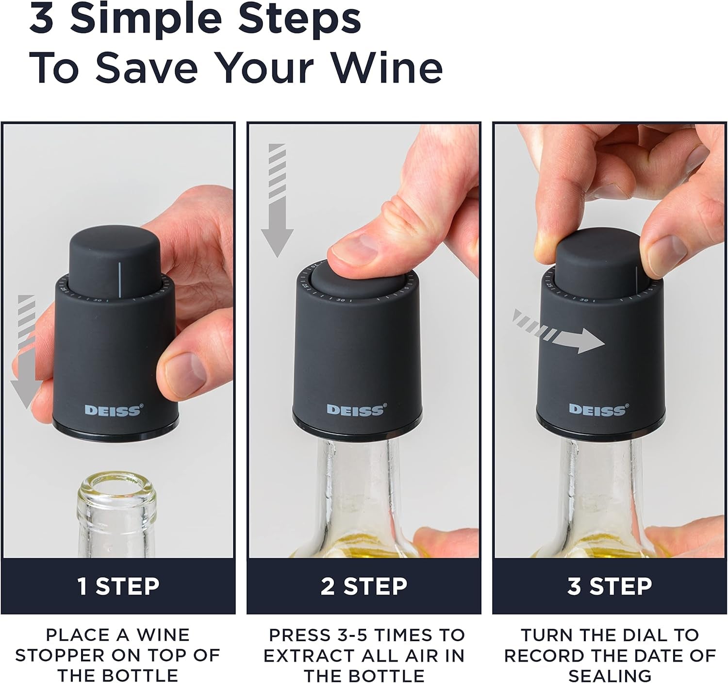 LUX [2 PCS] Wine Bottle Stopper, Reusable Wine Stoppers for Wine Bottles, Vacuum Wine Preserver with Date Markers Wine Stopper, Wine Saver to Keep Wine Really Fresh, Best Gift Wine Accessories