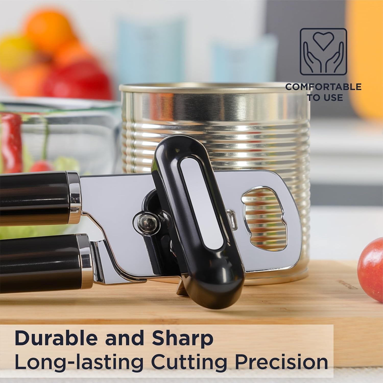 PRO Hand Held Can Opener – Smooth Edge Can Opener Manual & Bottle Opener, Heavy Duty Stainless Steel Can Openers, Effortless Turn Knob, Sharp Blade for Easy Cutting, Non-Slip Ergonomic Handle