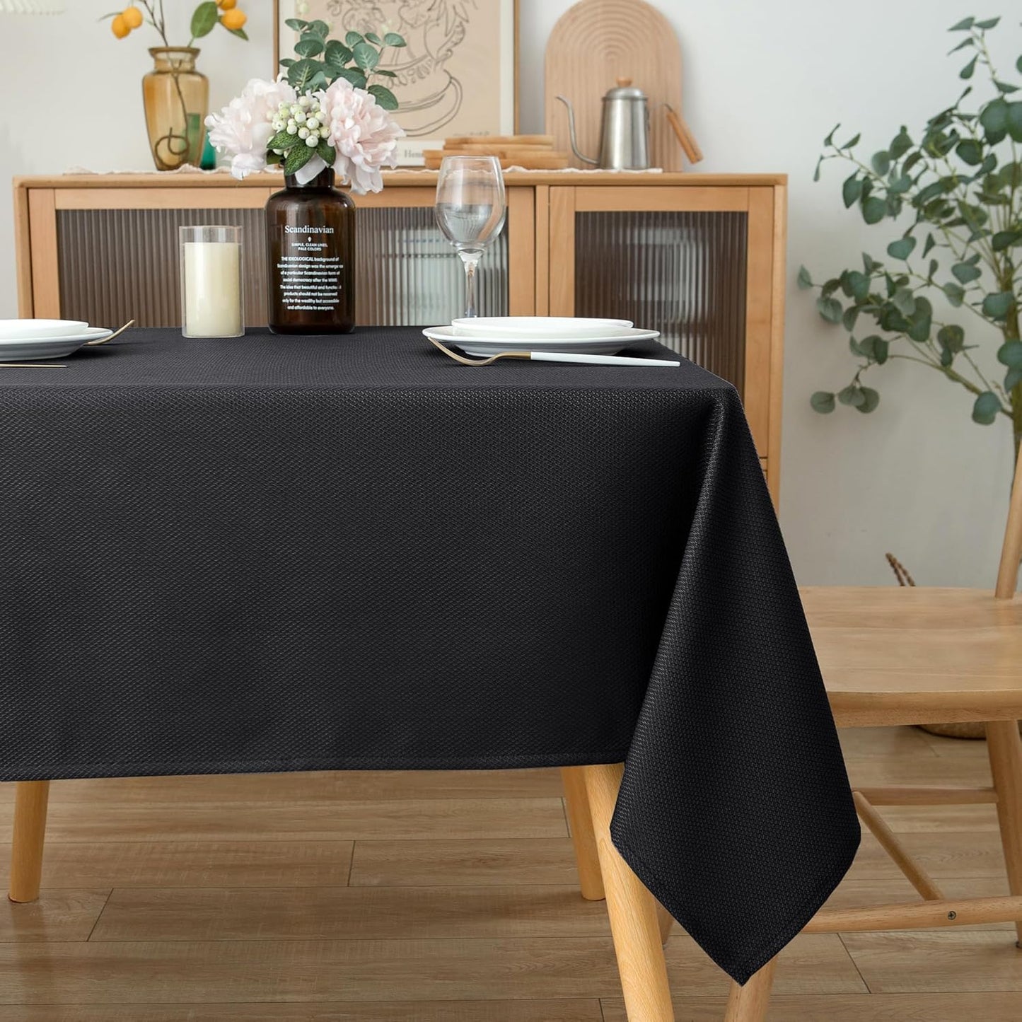 Textured Fabric Square Tablecloths 54X54 Inch, Black Water Resistant Spill Proof Table Cloth Small Card Folding Table Covers for Dining, Kitchen, Wedding and Parties, Machine Washable