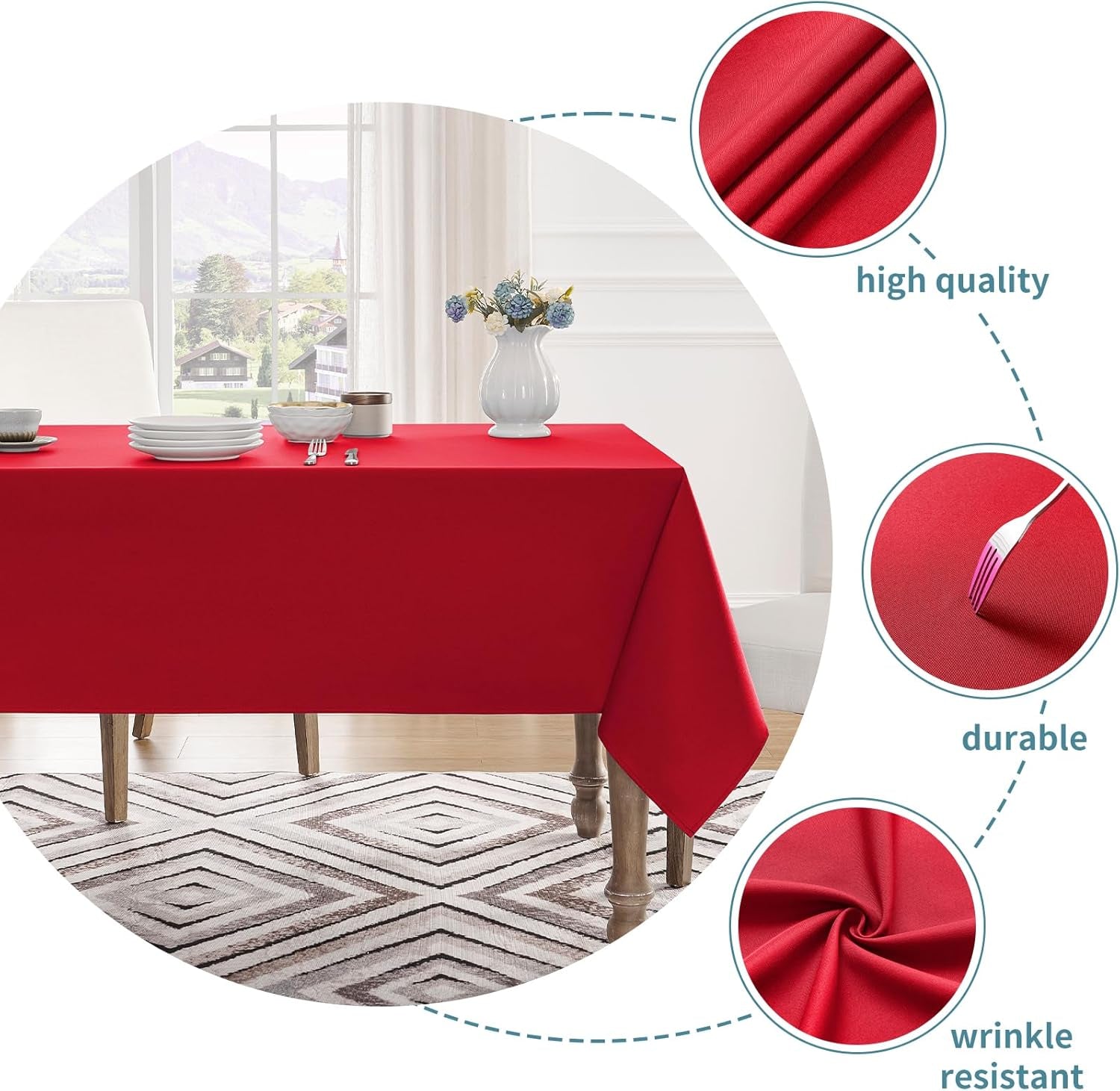 Table Cloth Rectangle Waterproof Spill-Proof Wrinkle-Free Tablecloth Washable, Kitchen Dining Tabletop Decoration, Fabric Table Cover for Indoor and Outdoor Use, 60 X 120 Inch, Red