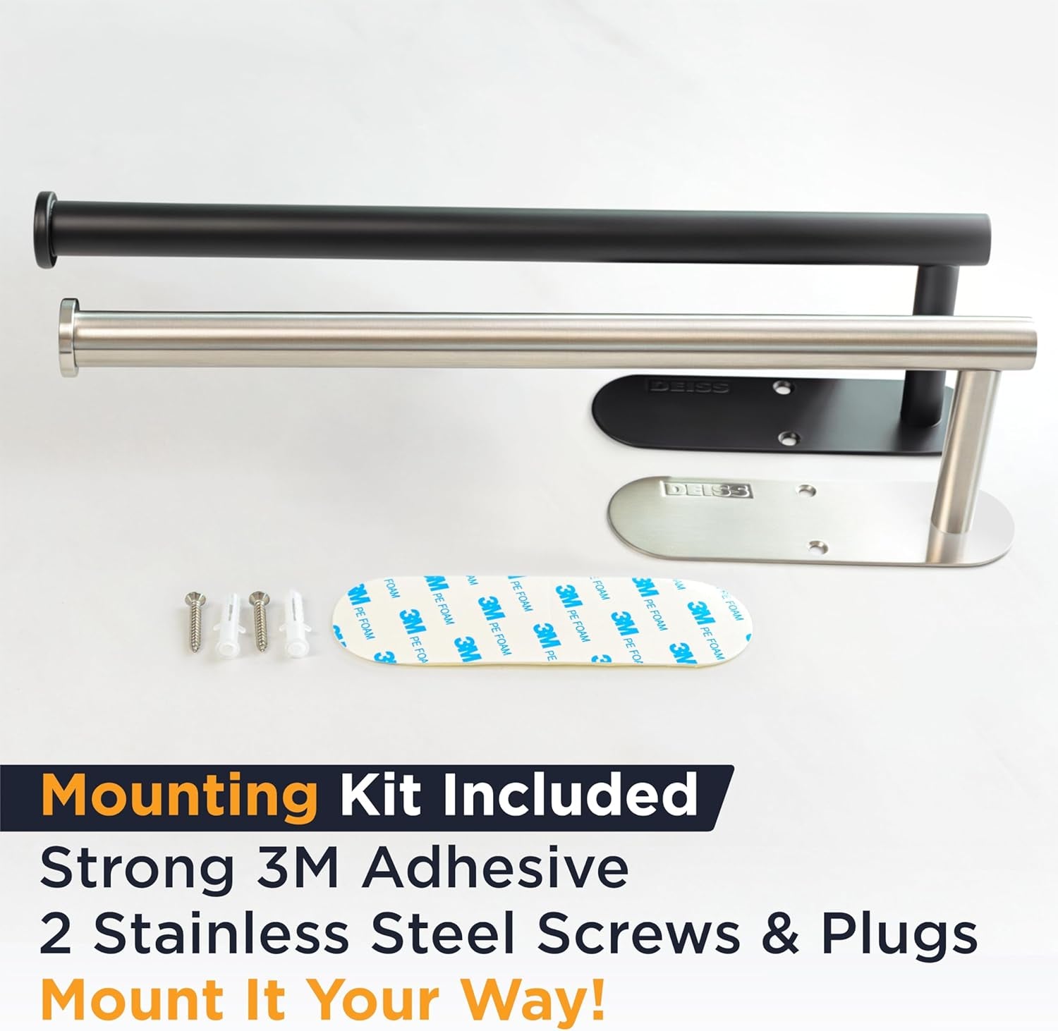 Pro Paper Towel Holder – under Cabinet, Wall Mount, or Countertop – Rust-Resistant Stainless Steel, One-Handed Tear Design, Space-Saving Paper Towel Dispenser, Towel Holder for Kitchen