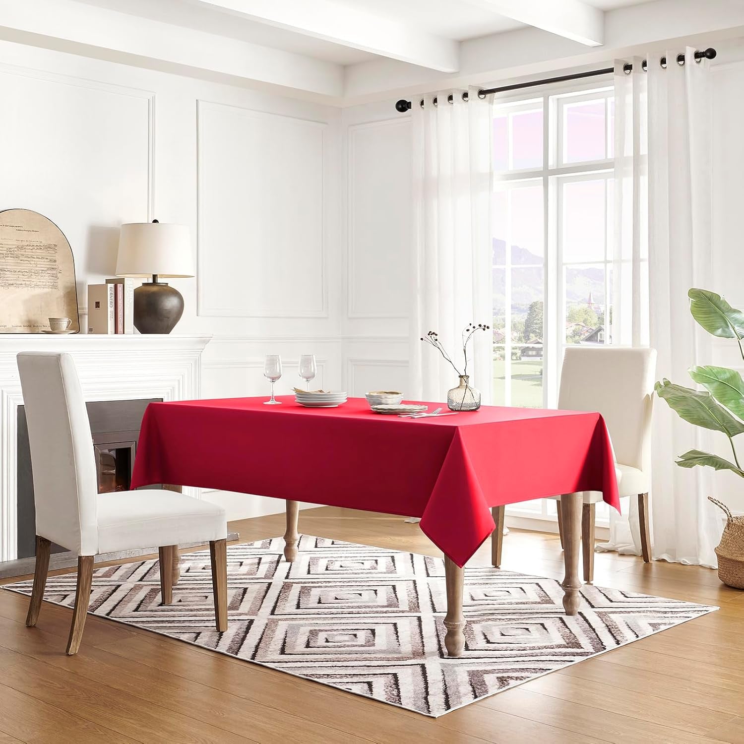 Table Cloth Rectangle Waterproof Spill-Proof Wrinkle-Free Tablecloth Washable, Kitchen Dining Tabletop Decoration, Fabric Table Cover for Indoor and Outdoor Use, 60 X 120 Inch, Red