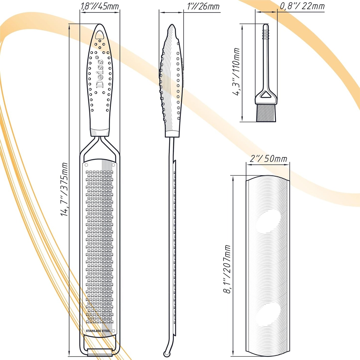PRO Lemon Zester & Heavy Duty Cheese Grater & Vegetable Grater — Parmesan Cheese, Lemon, Garlic, Nutmeg, Chocolate, Fruits, Vegetables, Ginger Grater - Stainless Steel Cheese Shredder - Black