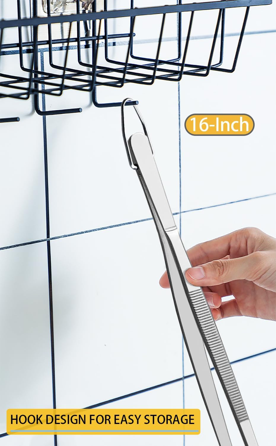 16-Inch Kitchen Tweezers Fine Tweezer Tongs Extra-Long Stainless Steel Cooking Tweezers (Point-Tips)