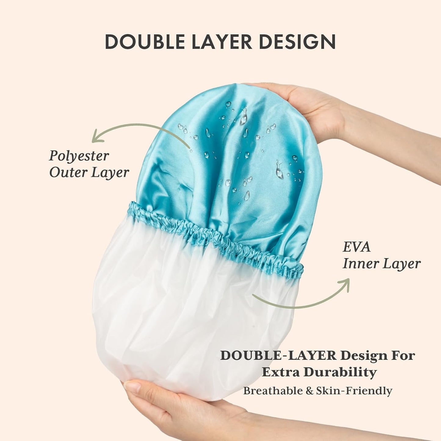 Shower Caps for Women Reusable Waterproof, 4 PCS Double Layers Shower Hair Cap, Elastic and Reusable Hair Cap, Environmental Protection Bathing Hat for Adult Kids