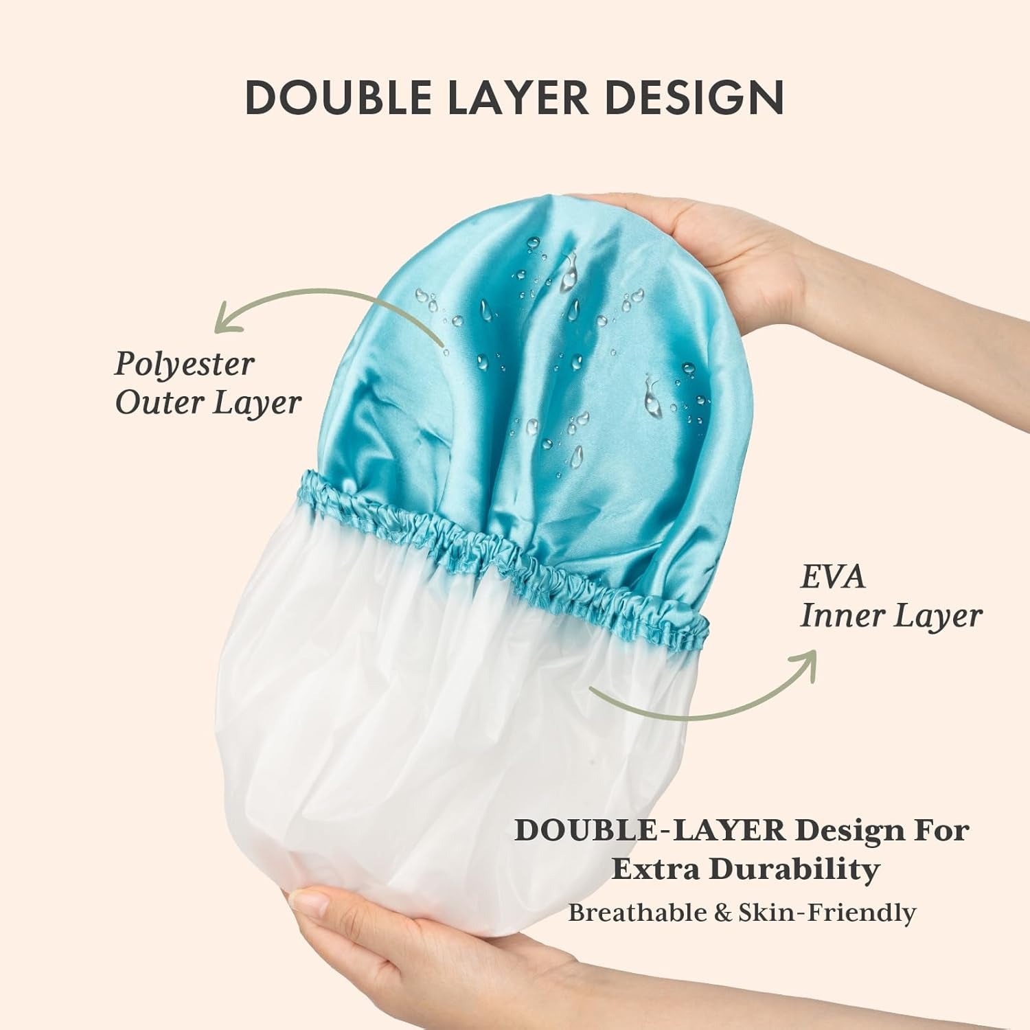 Shower Caps for Women Reusable Waterproof, 4 PCS Double Layers Shower Hair Cap, Elastic and Reusable Hair Cap, Environmental Protection Bathing Hat for Adult Kids