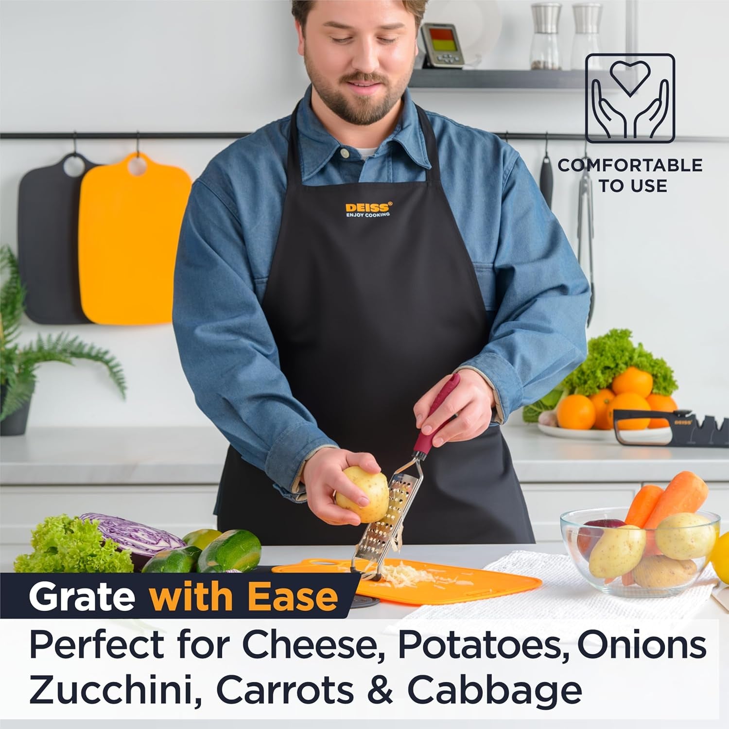 PRO Coarse Grater & Hand Held Cheese Grater - Sharp Stainless Steel Blades, Non-Slip Handle, Small Cheese Grater for Kitchen, Shredder, Dishwasher Safe