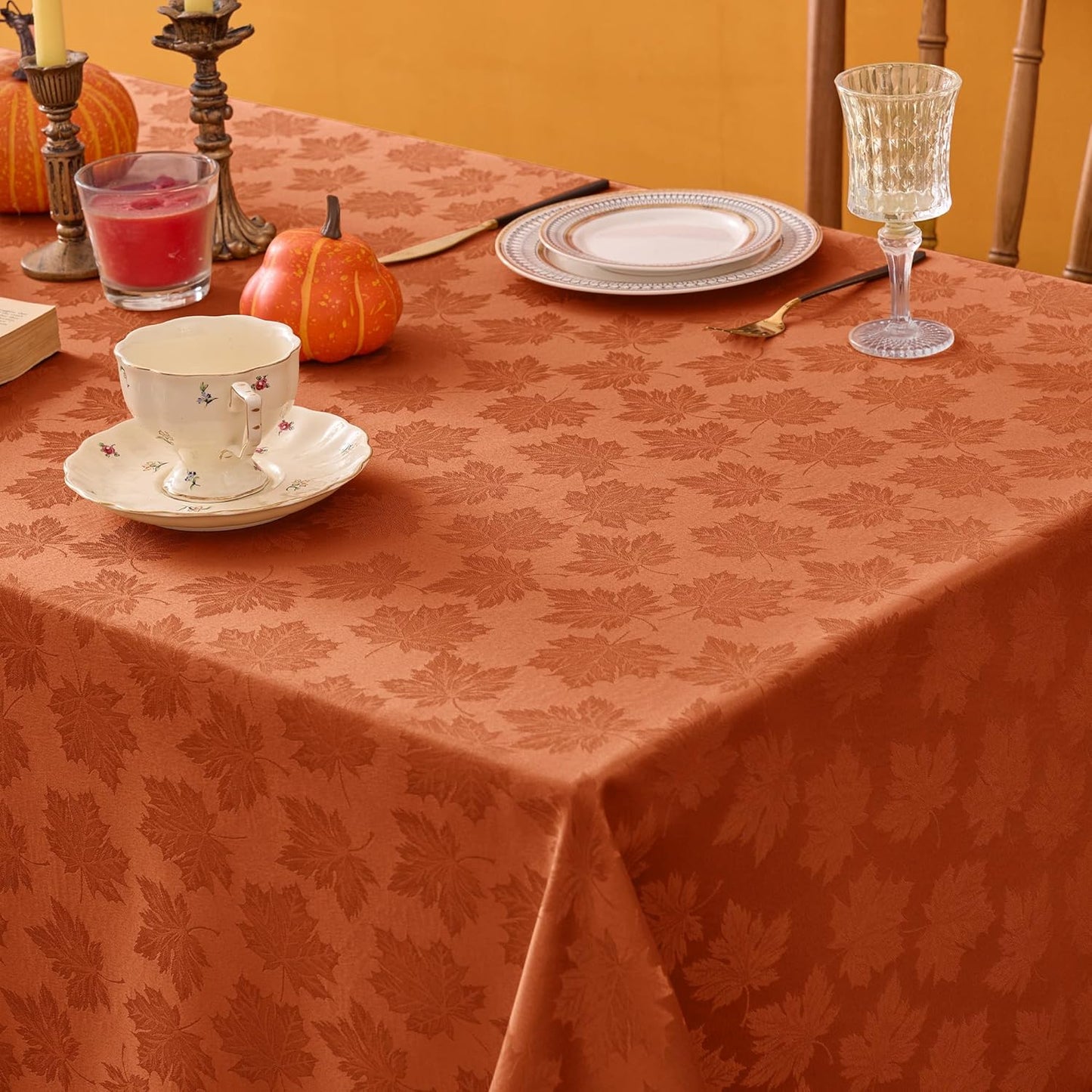 2 Packs Fall Tablecloth Rectangle Tables 60X84''-Rust Thanksgiving Autumn Harvest Gathering Jacquard Fabric Damask Table Cloths Kitchen Dinner Dining Outdoor Picnic Holiday Parties