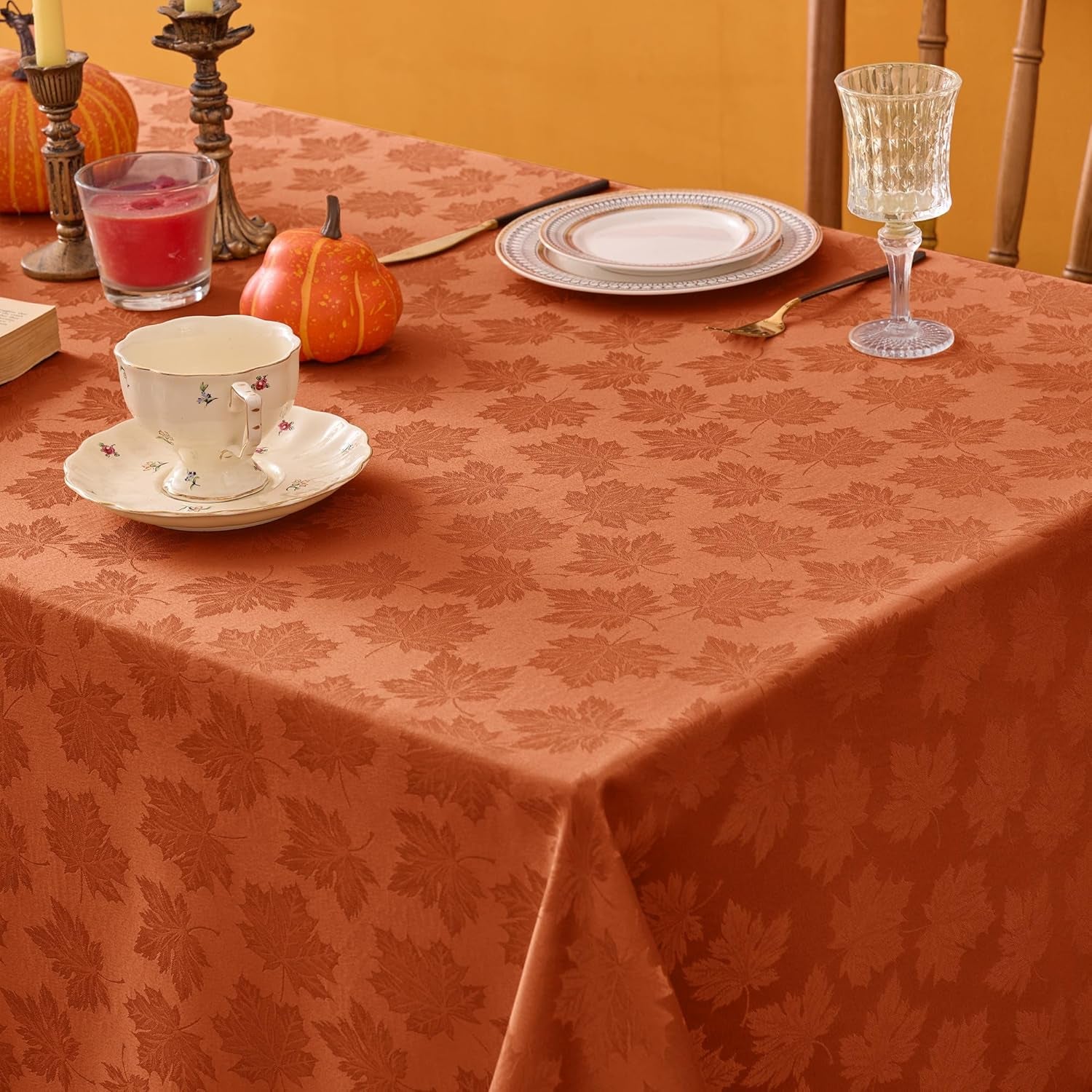 2 Packs Fall Tablecloth Rectangle Tables 60X84''-Rust Thanksgiving Autumn Harvest Gathering Jacquard Fabric Damask Table Cloths Kitchen Dinner Dining Outdoor Picnic Holiday Parties