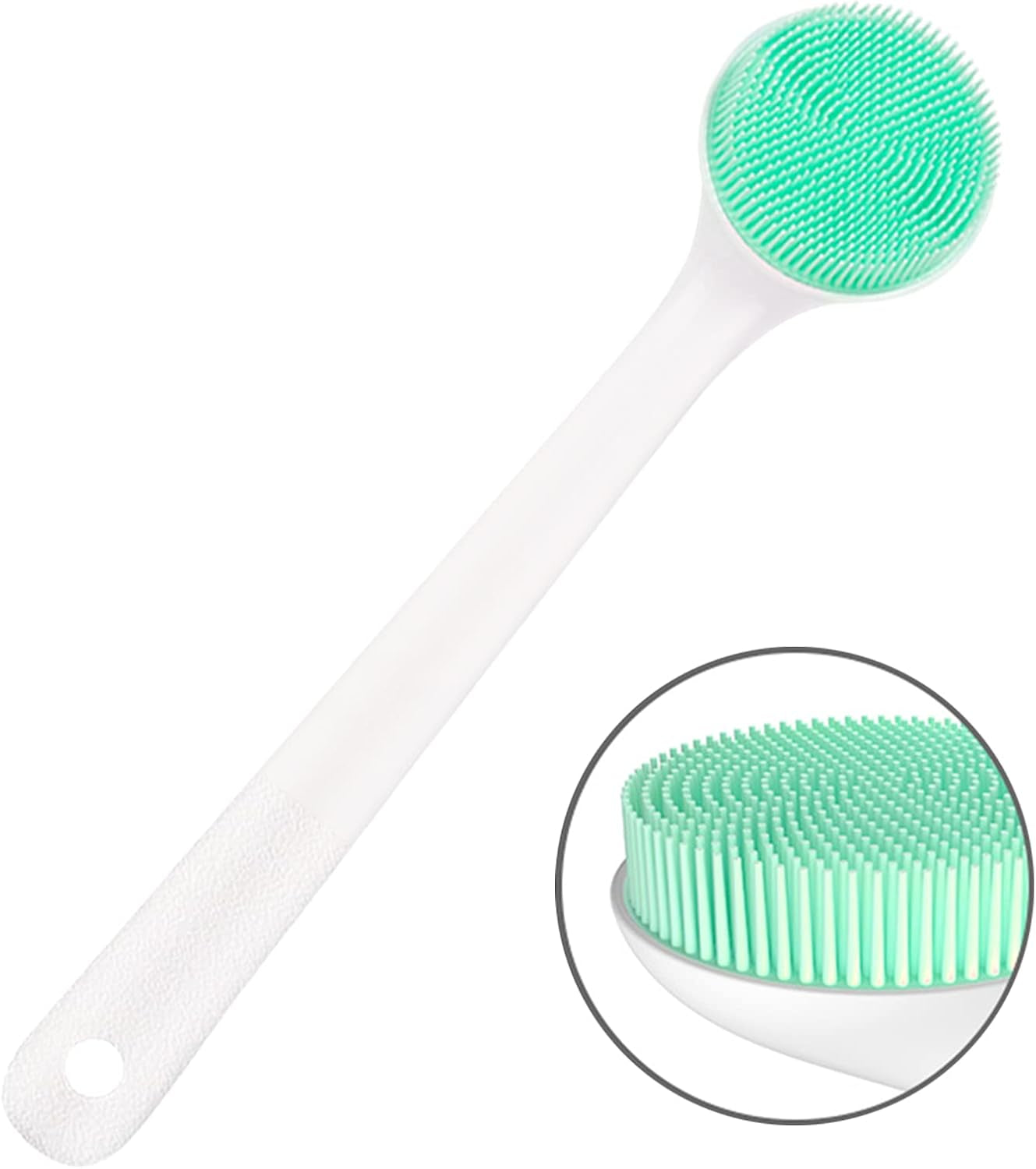 Silicone Body Scrubber Exfoliator, Back Brush Long Handle for Shower with Soft Bristles, Shower Brush Scrubber for Body Men and Women, BPA Free, Non-Slip