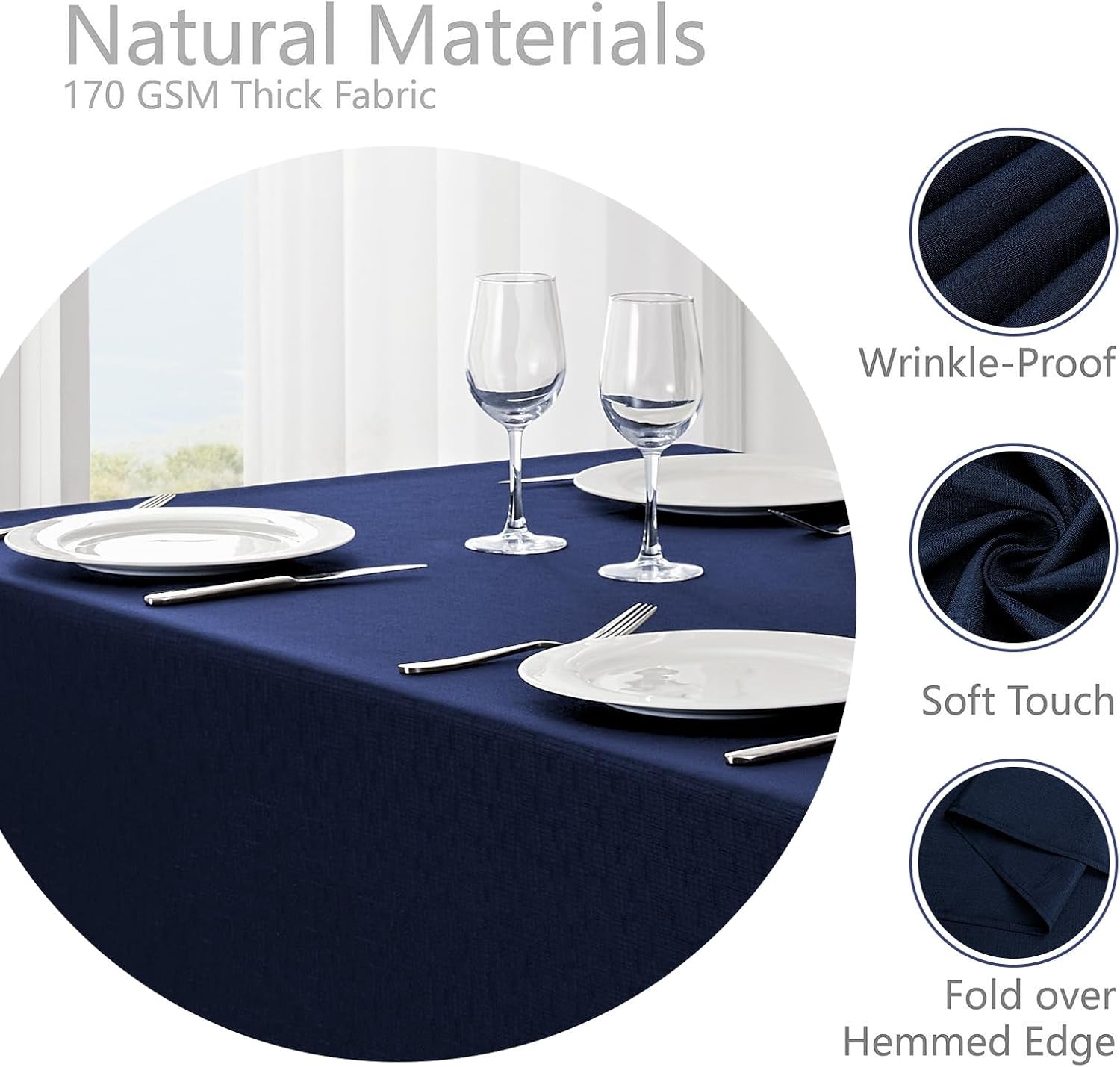 Rectangle Tablecloth Waterproof 52X70 Inch Linen Textured Table Cloth Stain and Wrinkle Resistant Washable, Decorative Fabric Table Cover for Dining, Party and Camping, Navy Blue
