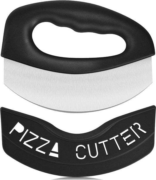 Heavy Duty Stainless Steel Pizza Cutter with Cover, Super Sharp Blade Pizza Knife Pizza Cutter Rocker, Perfect Kitchen Gadgets for Pizza Cutting Home Essentials (Black)