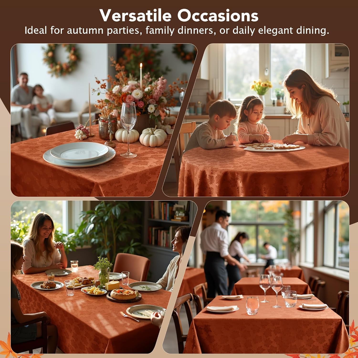 2 Packs Fall Tablecloth Rectangle Tables 60X84''-Rust Thanksgiving Autumn Harvest Gathering Jacquard Fabric Damask Table Cloths Kitchen Dinner Dining Outdoor Picnic Holiday Parties