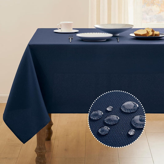 Textured Tablecloth Rectangle Waterproof Table Cloth, Washable Table Cover Wrinkle Free Fabric Tabletop Decoration for Kitchen, Dining, Wedding, Parties, 60 X 84 Inch, Navy Blue