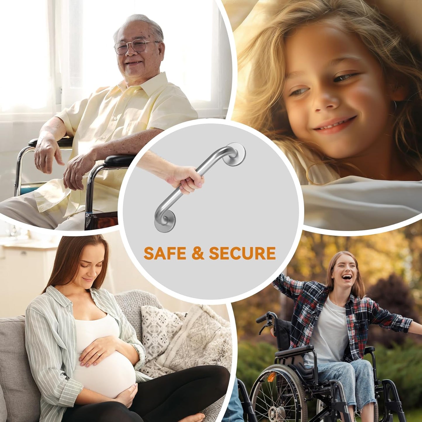 Shower Grab Bars for Bathtubs and Showers, Handicap Grab Bars for Shower anti Slip, Shower Grab Bars for Senior for Wall Stainless Steel, Holds up to 500Lbs, 12" L X 1" D, Brushed Nickel