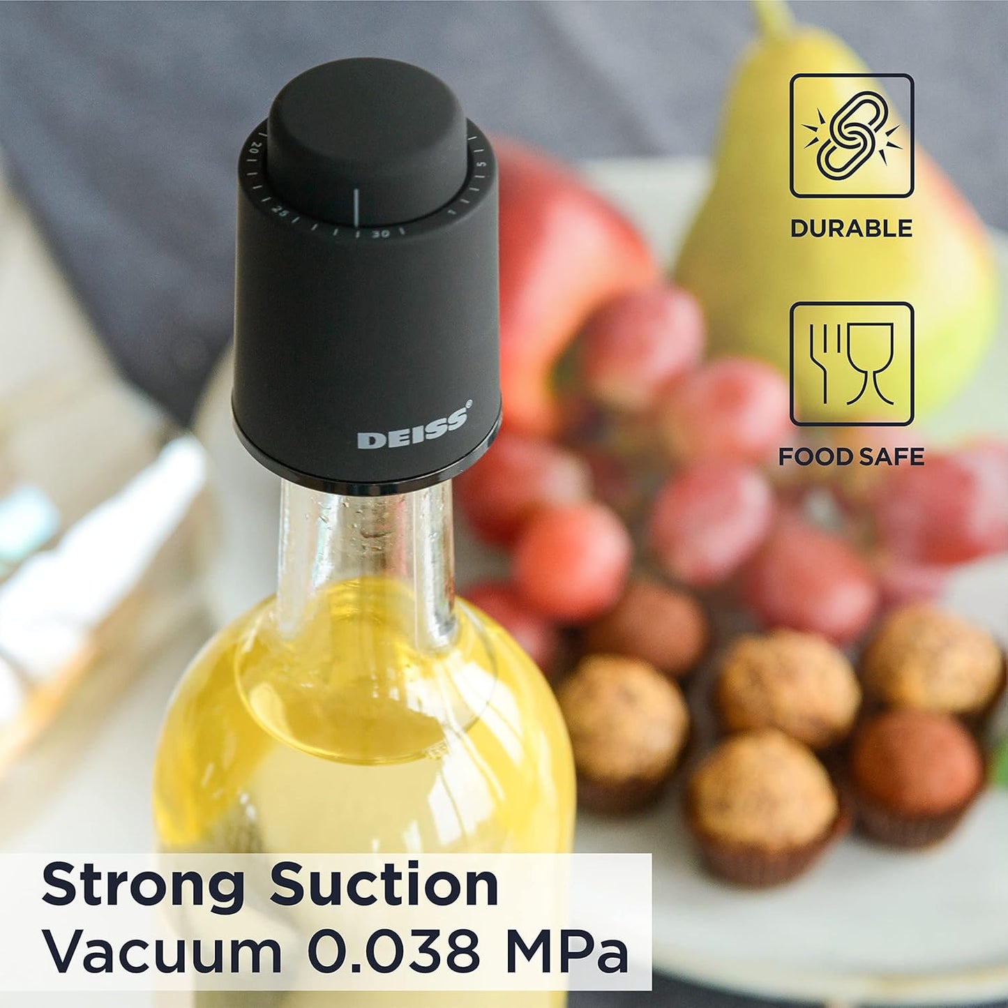 LUX [2 PCS] Wine Bottle Stopper, Reusable Wine Stoppers for Wine Bottles, Vacuum Wine Preserver with Date Markers Wine Stopper, Wine Saver to Keep Wine Really Fresh, Best Gift Wine Accessories