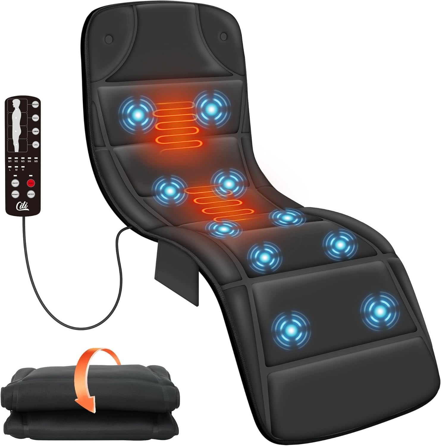 Massage Mat Full Body,Massager Chair Pad,10 Vibration Motors & 5 Massage Modes,Back Massager for Bed,Massage Mattress Pad for Back,Heating Pad with Auto Shut Off, Gifts for Men,Women,Black