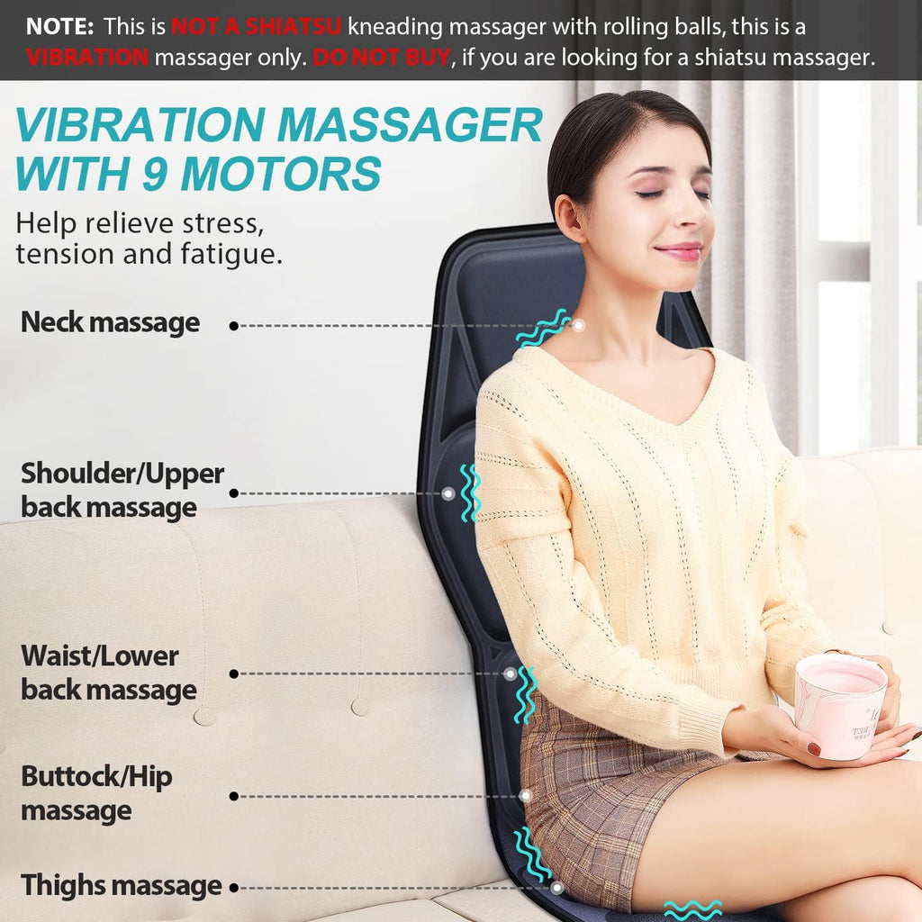 Massage Seat Cushion Pad with Heat 9 Massage Style Lumbar Support Function, Fatigue Stress Relief Back Massager Chair Pad for Men Women Home Office Use
