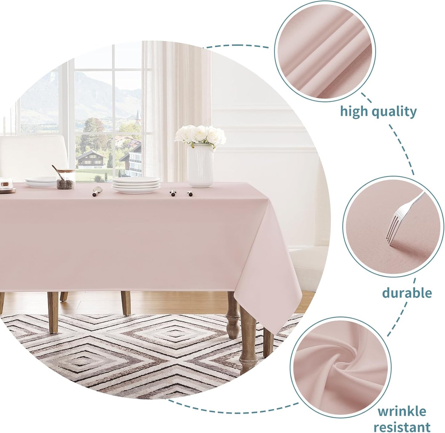 Tablecloth Rectangle Waterproof Spill-Proof Wrinkle-Free Table Cloth Washable, Kitchen Dining Tabletop Decoration, Fabric Table Cover for Indoor and Outdoor Use, 60 X 120 Inch, Pink