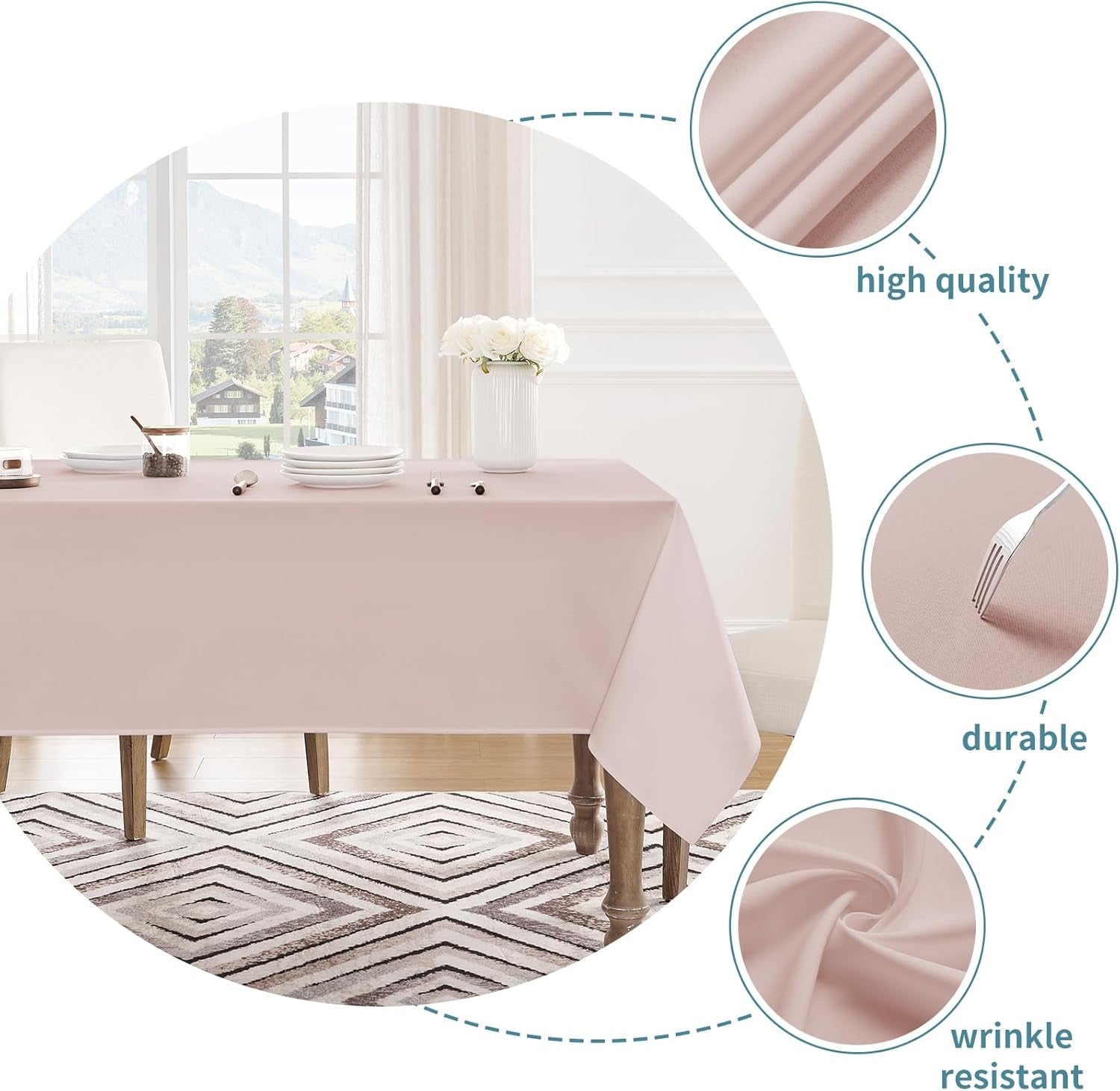 Tablecloth Rectangle Waterproof Spill-Proof Wrinkle-Free Table Cloth Washable, Kitchen Dining Tabletop Decoration, Fabric Table Cover for Indoor and Outdoor Use, 60 X 120 Inch, Pink
