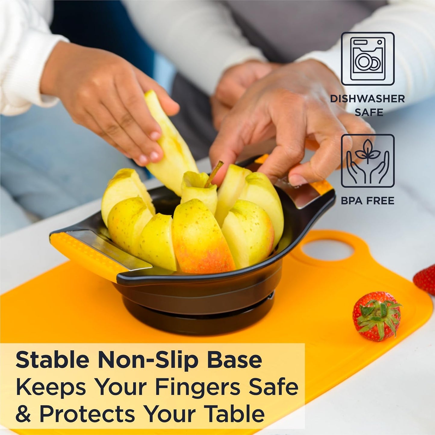 LUX 4.25 Inch Apple Slicer and Corer with Cutting Base, Stainless Steel 8-Slice Apple Cutter, Dishwasher Safe Apple Cutter Slicer, Large Apple Slicer - Perfect for Apple Slices & Sliced Apples