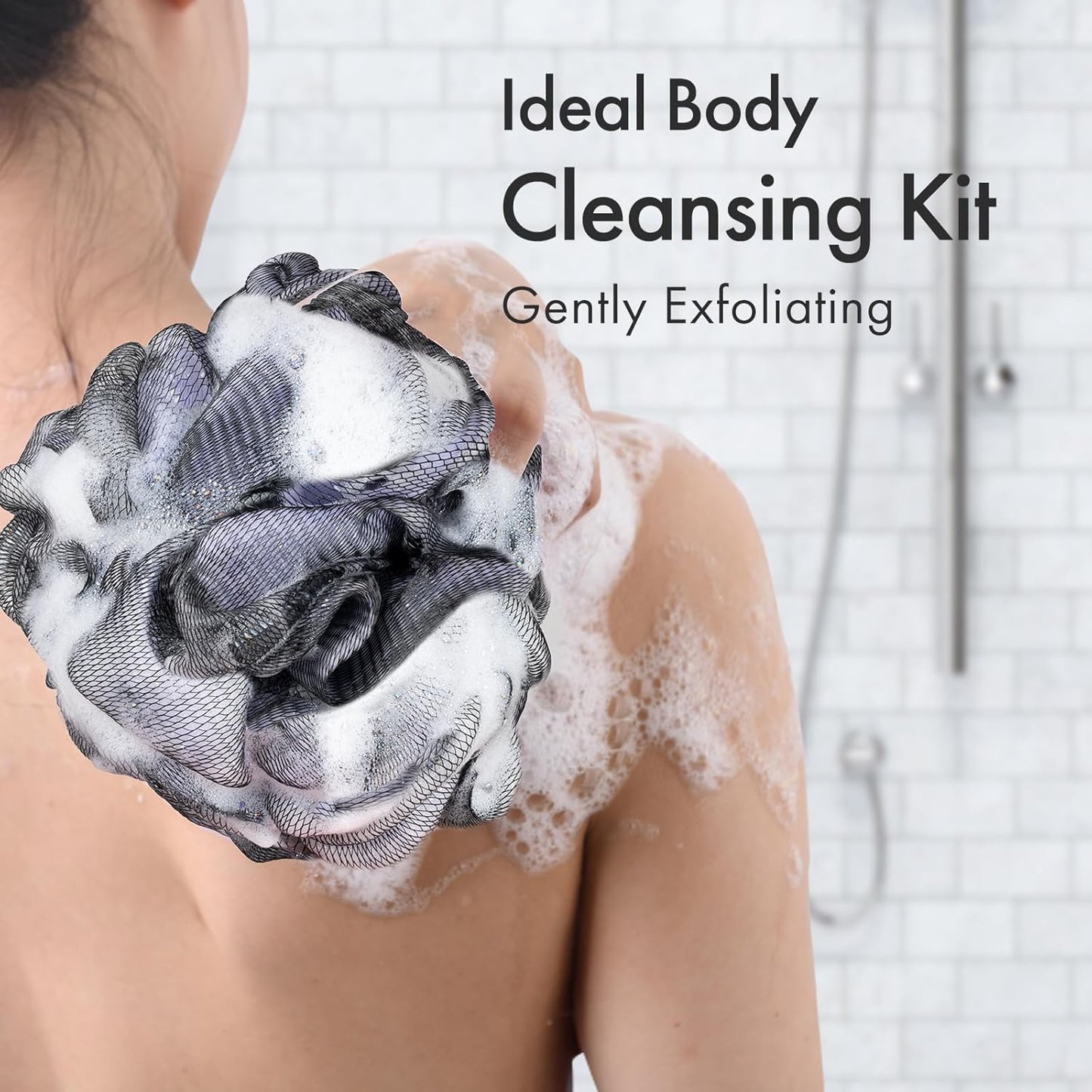 Charcoal Loofah Sponge, Shower Loofah 60G/Pcs - Body Scrubber Loofa Set of 4 - Charcoal Blue, Green, Purple & Red, Bath Sponge for Men and Women