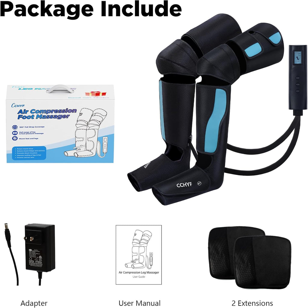 3-In-1 Leg Compression Massager with Heat for Circulation - 3 Modes, 3 Intensities, 2 Extenders, Adjustable Wraps - Great Gifts for Mom & Dad