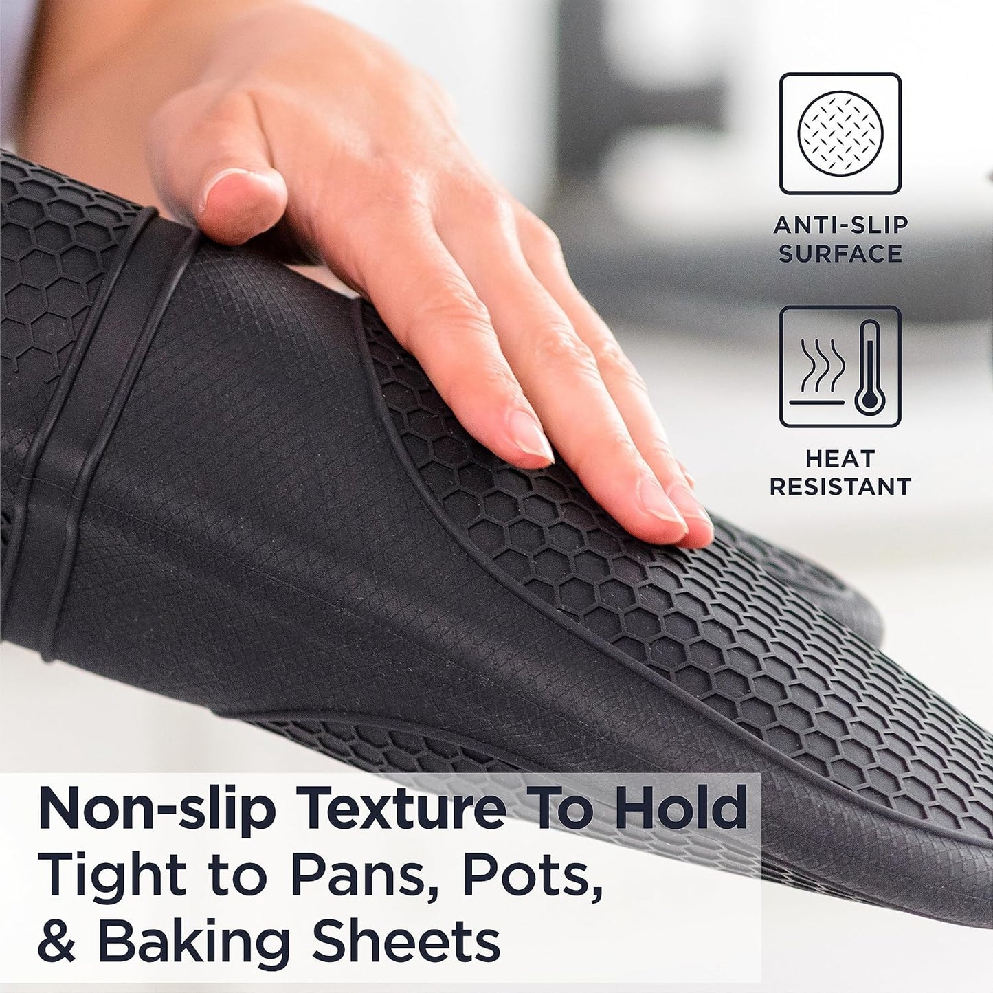 PRO Heat and Stain Resistant Silicone Oven Mitts Set, Soft Cotton Lining BBQ Gloves, Waterproof, Extra Long Flexible Thick Kitchen Mitts for Cooking, Non-Slip Grip Oven Gloves