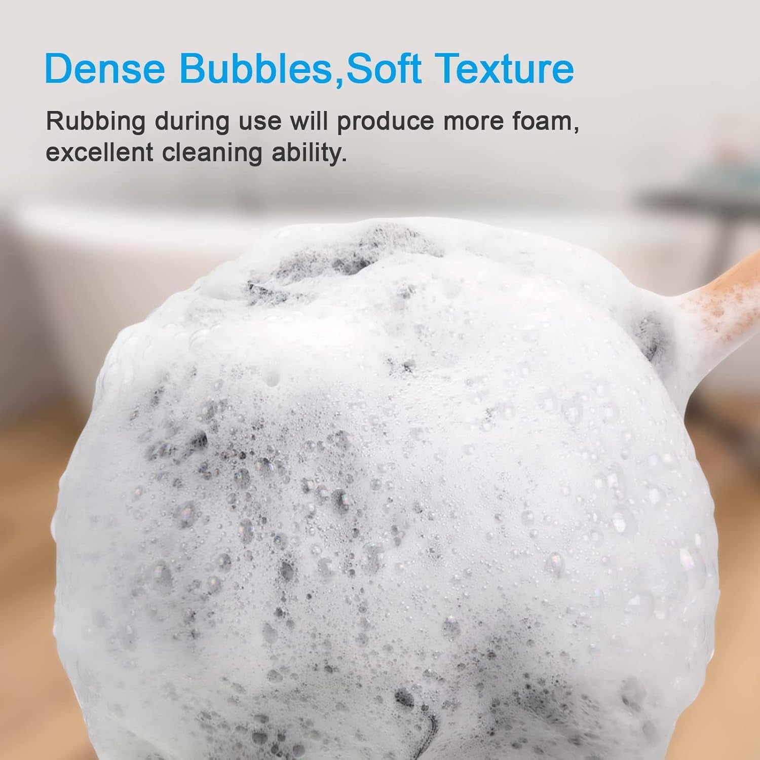 Shower Sponge Loofah Back Scrubber, PE Soft Mesh Loofah Body Scrubber with Long Wooden Handle, Bath Sponge for Men Women (Black)