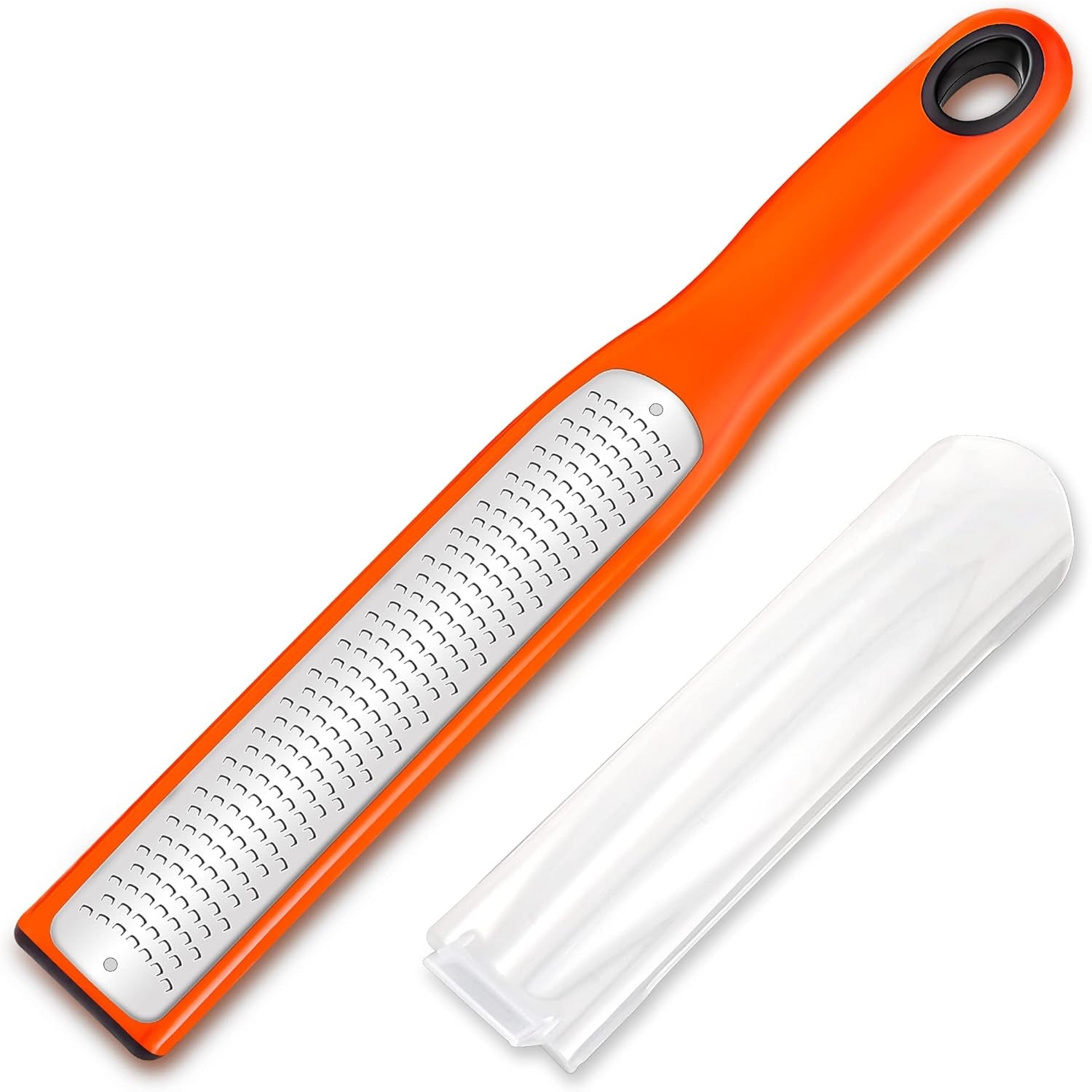 Zester Grater with Handle, Lemon Zester Cheese Grater for Kitchen Stainless Steel, Graters for Parmesan Cheese Garlic Nutmeg Chocolate Fruits Vegetables Ginger, Fine (Orange, Fine)