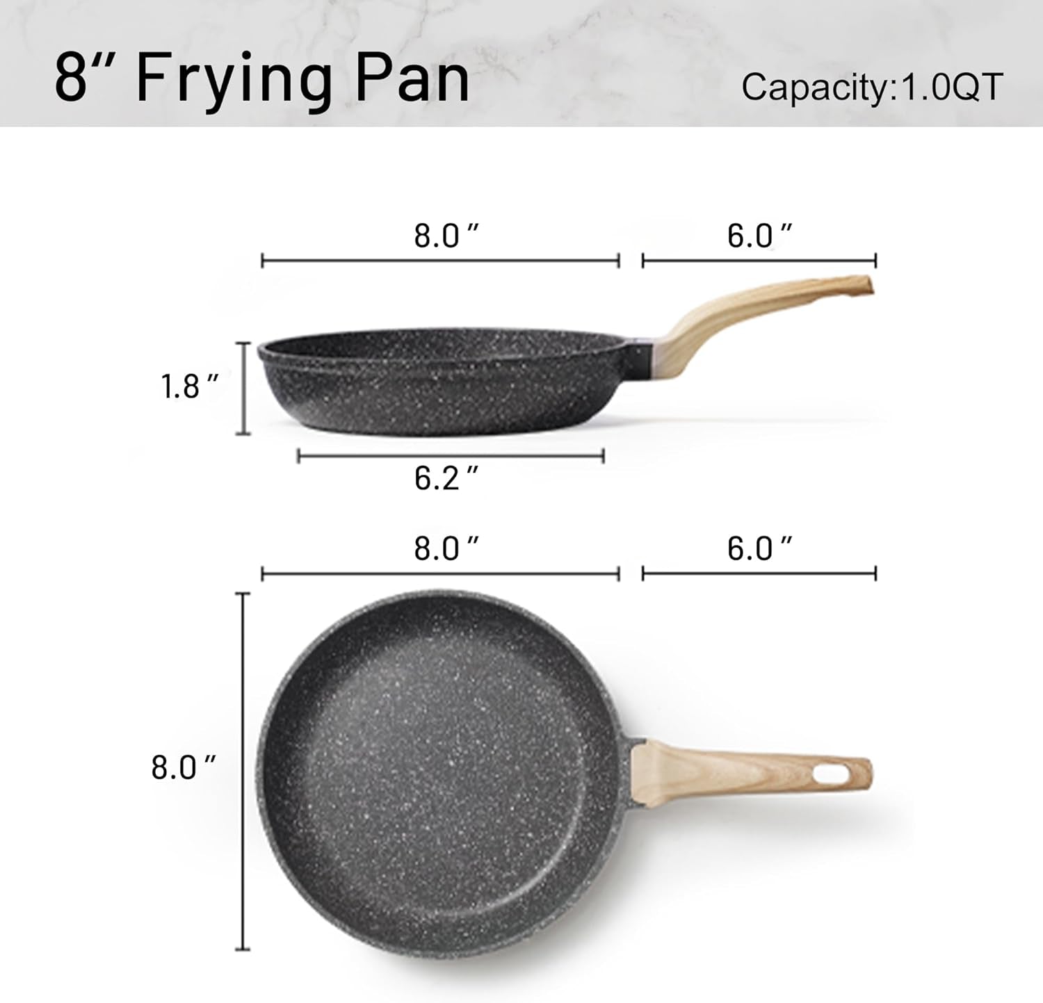 Nonstick Frying Pan Skillet,Non Stick Granite Fry Pan Egg Pan Omelet Pans, Stone Cookware Chef'S Pan, PFOA Free,Induction Compatible(Classic Granite, 8-Inch)