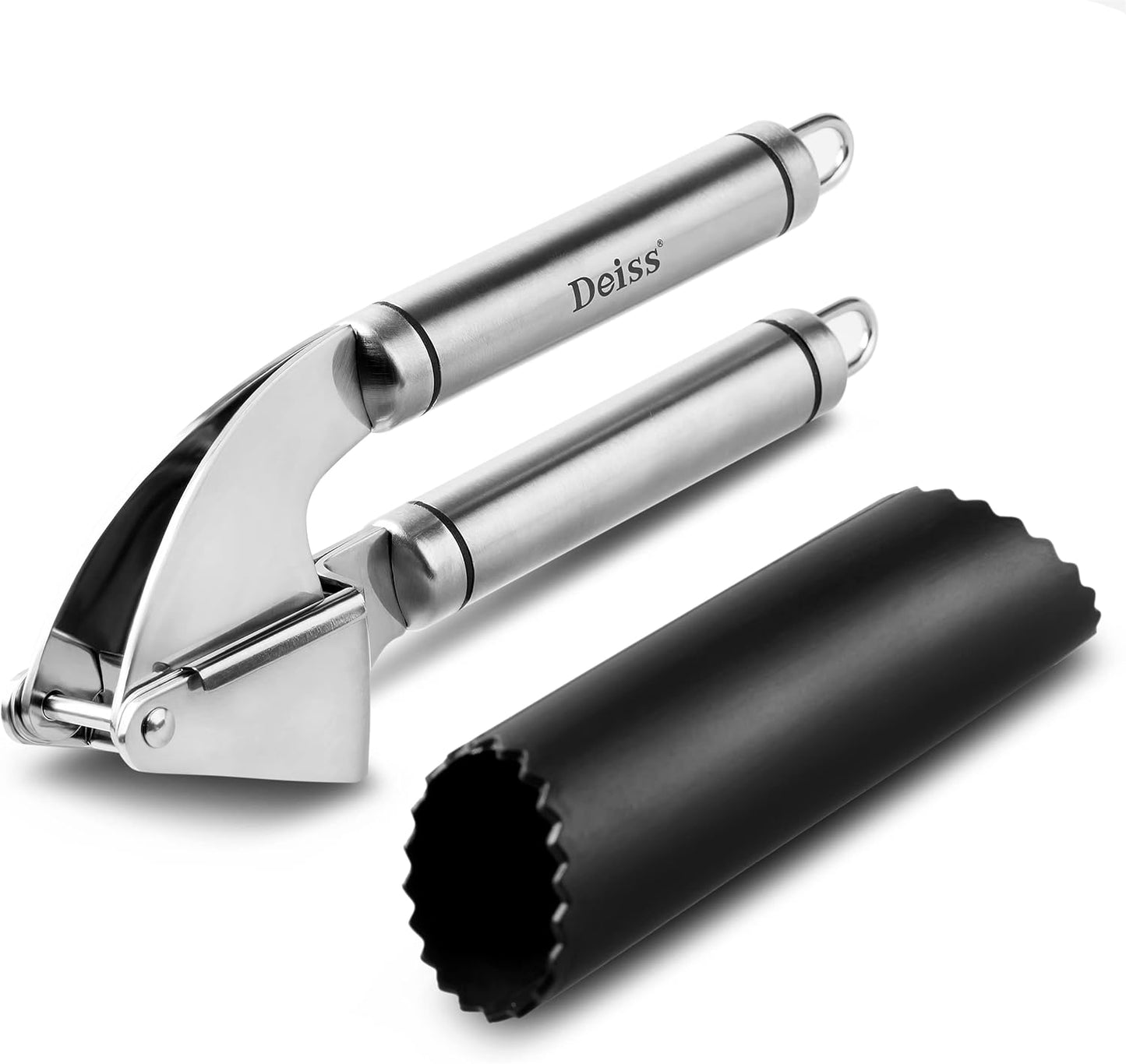 PRO Garlic Press and Silicone Garlic Peeler Set - Stainless Steel Rust Proof Garlic Mincer & Garlic Crusher for Ginger & Nuts, Garlic Roller Peeler - Easy to Squeeze and Clean, Dishwasher Safe