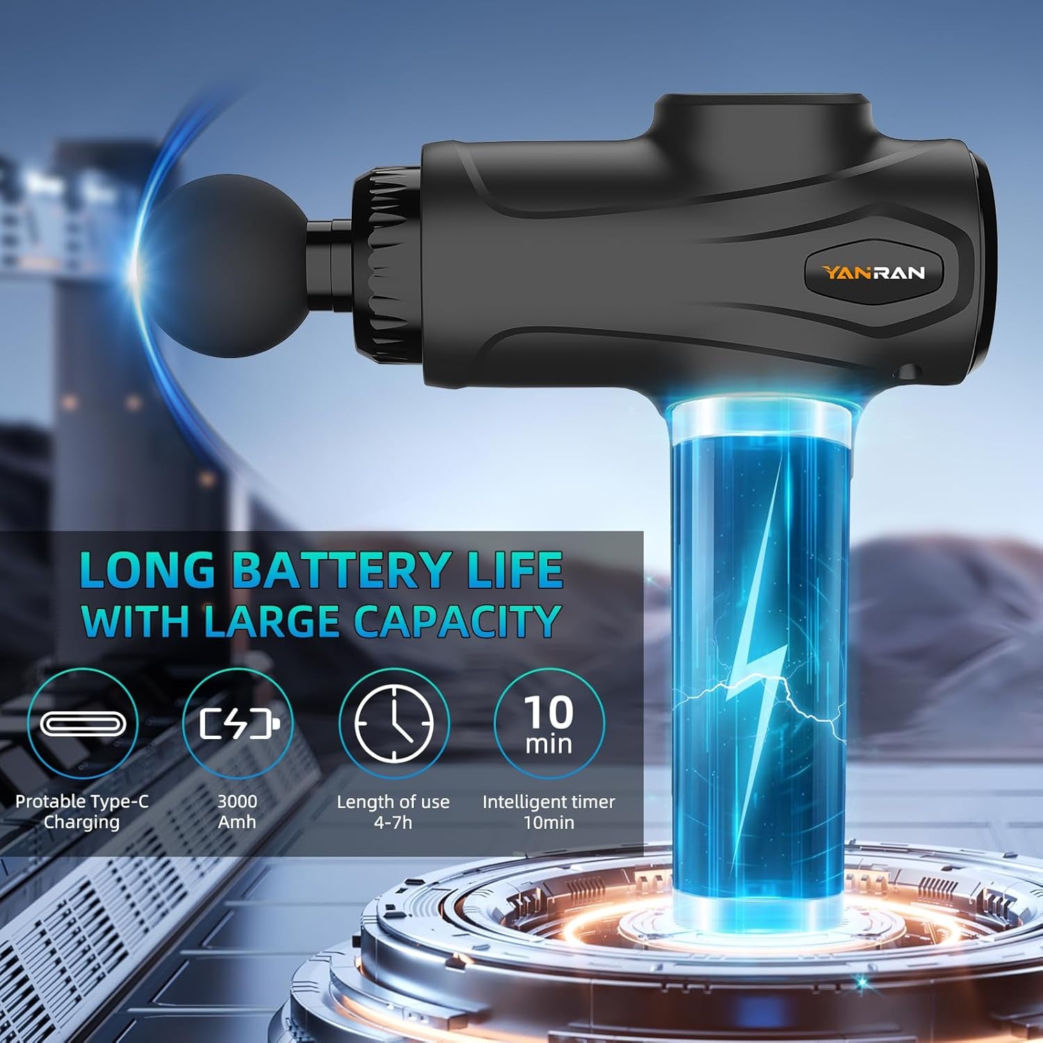 Deep Tissue Massage Gun Portable, Percussion Massage Gun with 7 Levels & 6 Massage Heads, Electric Massager for Muscles Pain Relief, Gifts for Men Women Athletes for Sports and Relaxation