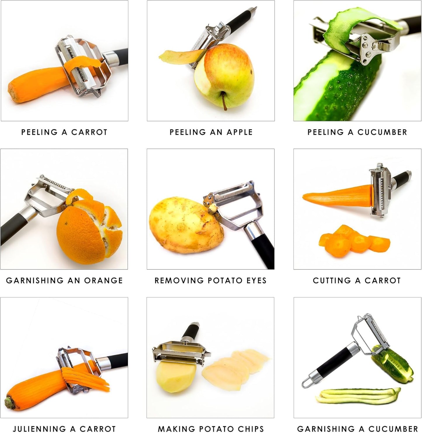 PRO Dual Julienne Peeler & Vegetable Peeler - Non-Slip Handle - Apple Peeler & Potato Peeler, Orange Peeler, Zoodles Maker - Y Peeler, Veggie Peeler for Making Delicious Veggie Noodles