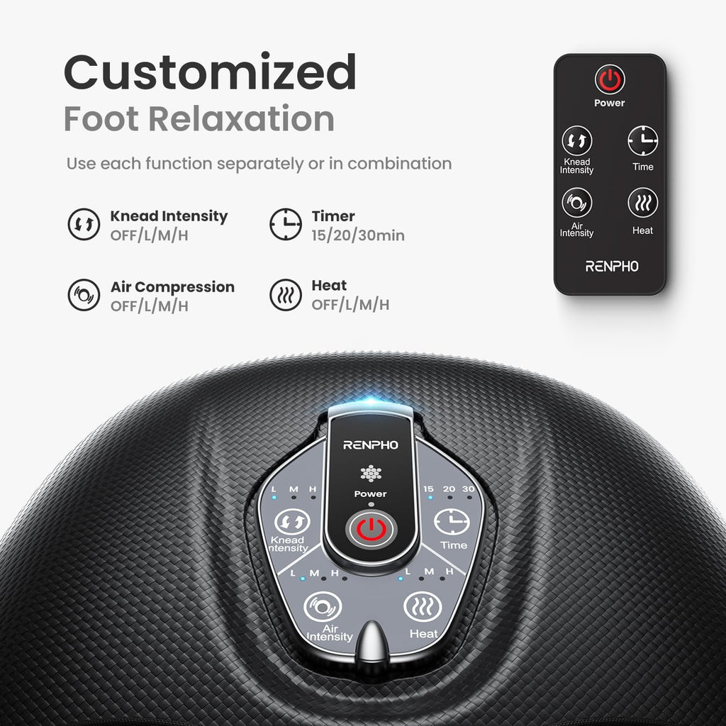 Foot Massager Machine with Heat [2025 Upgraded], Shiatsu Foot Massager for Plantar Fasciitis, Birthday Gifts for Women, Wireless Control, D003R-BK