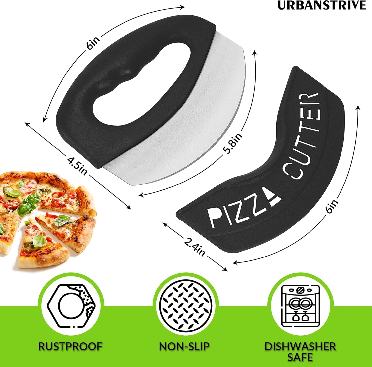Heavy Duty Stainless Steel Pizza Cutter with Cover, Super Sharp Blade Pizza Knife Pizza Cutter Rocker, Perfect Kitchen Gadgets for Pizza Cutting Home Essentials (Black)