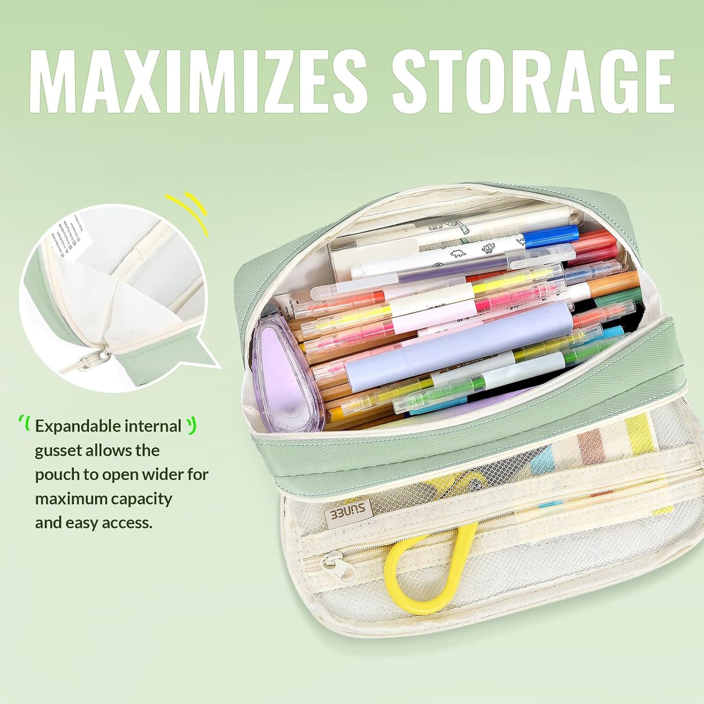 Pencil Case, Large Capacity Pencil Pouch, Aesthetic Pen Bag Office Stationery Organizer Simple Sturdy Multifunctional for Teen Girls Women Men, Green