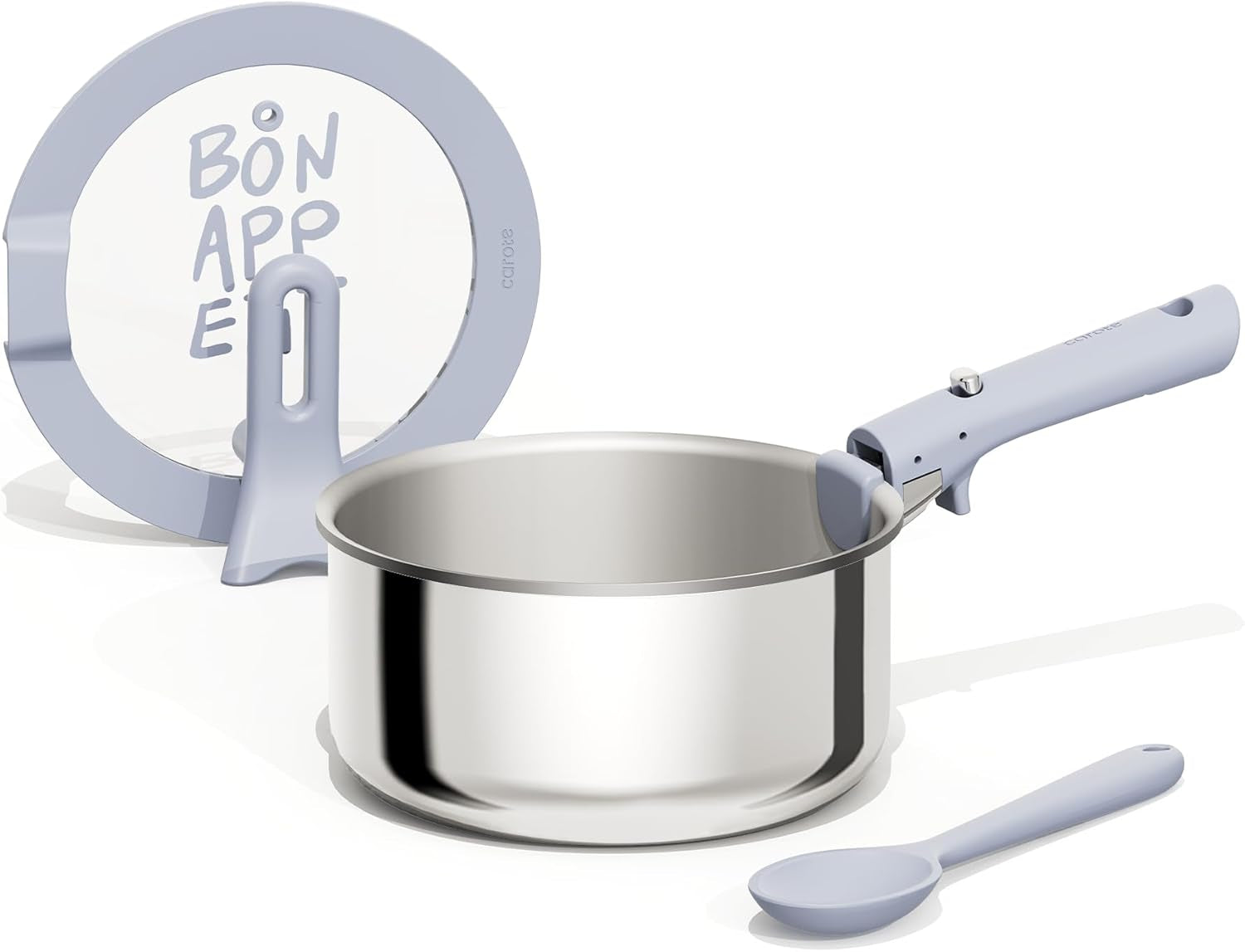 Stainless Steel Sauce Pan with Detachable Handle, 4Pcs Stainless Steel Pot, 3QT Saucepan with Lid, Non-Toxic Induction Kitchen Cookware, Stand-Up Lid, Oven Safe, Blue