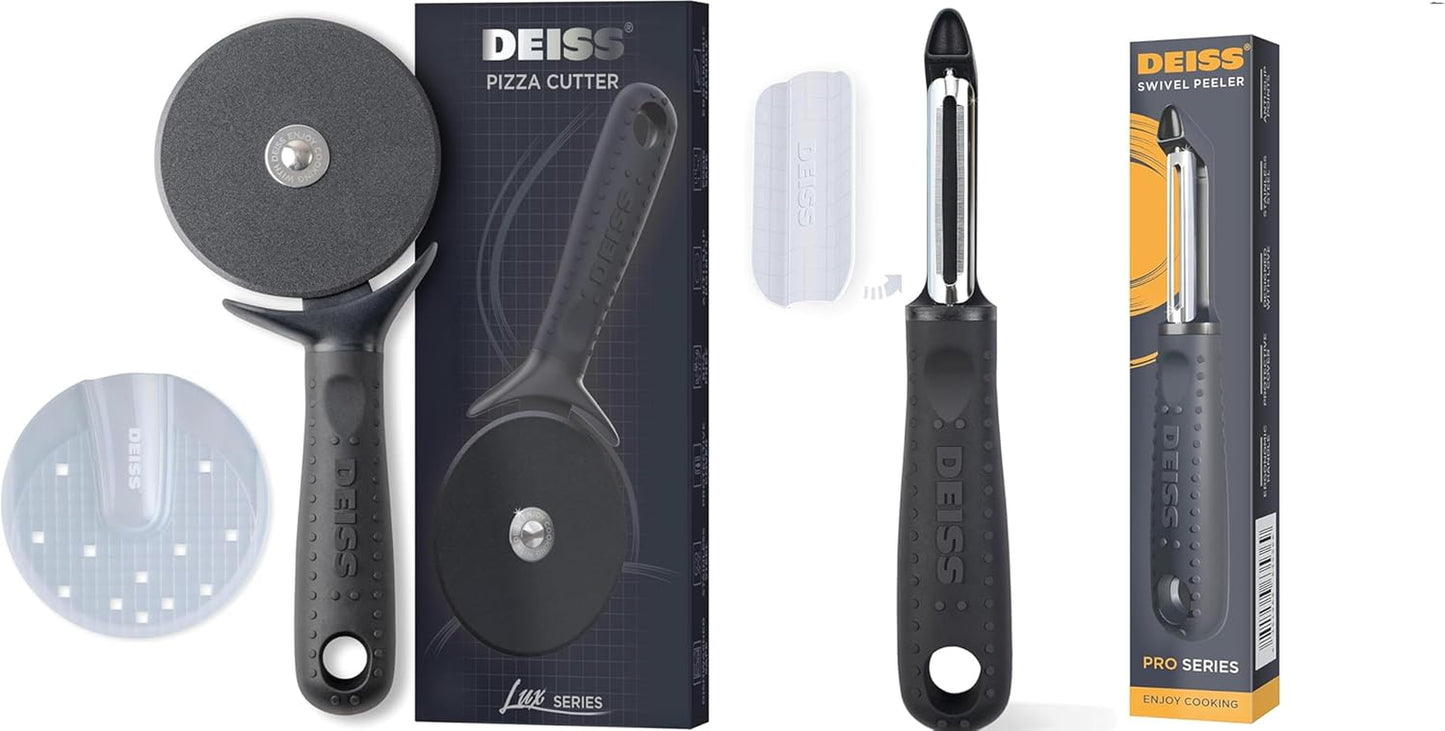 Lux Heavy Duty Pizza Cutter with Wheel Slicer and  PRO Swivel Vegetable Peeler