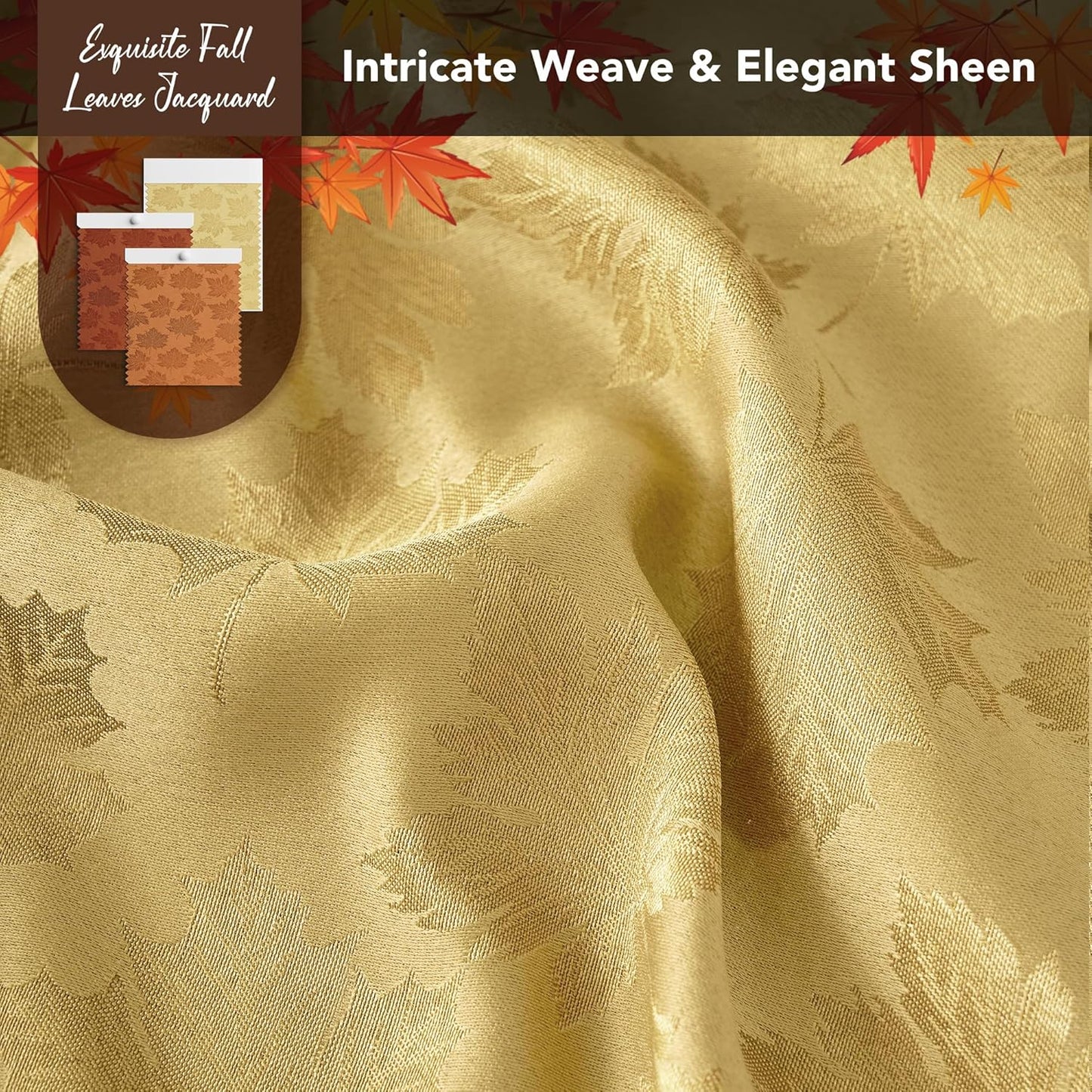 Fall round Tablecloth 60''-Gold Thanksgiving Autumn Harvest Gathering Jacquard Fabric Damask Table Cloth, Small Circle Folding Table Covers Kitchen Dinner Dining Picnic Holiday Parties